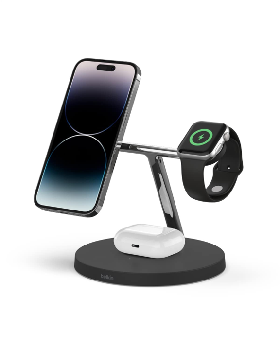 Belkin 3-in-1 Wireless Charging Station with MagSafe Compatibility - Fast Charging for iPhone, Apple Watch & AirPods - Perfect for Home, Office & Travel
