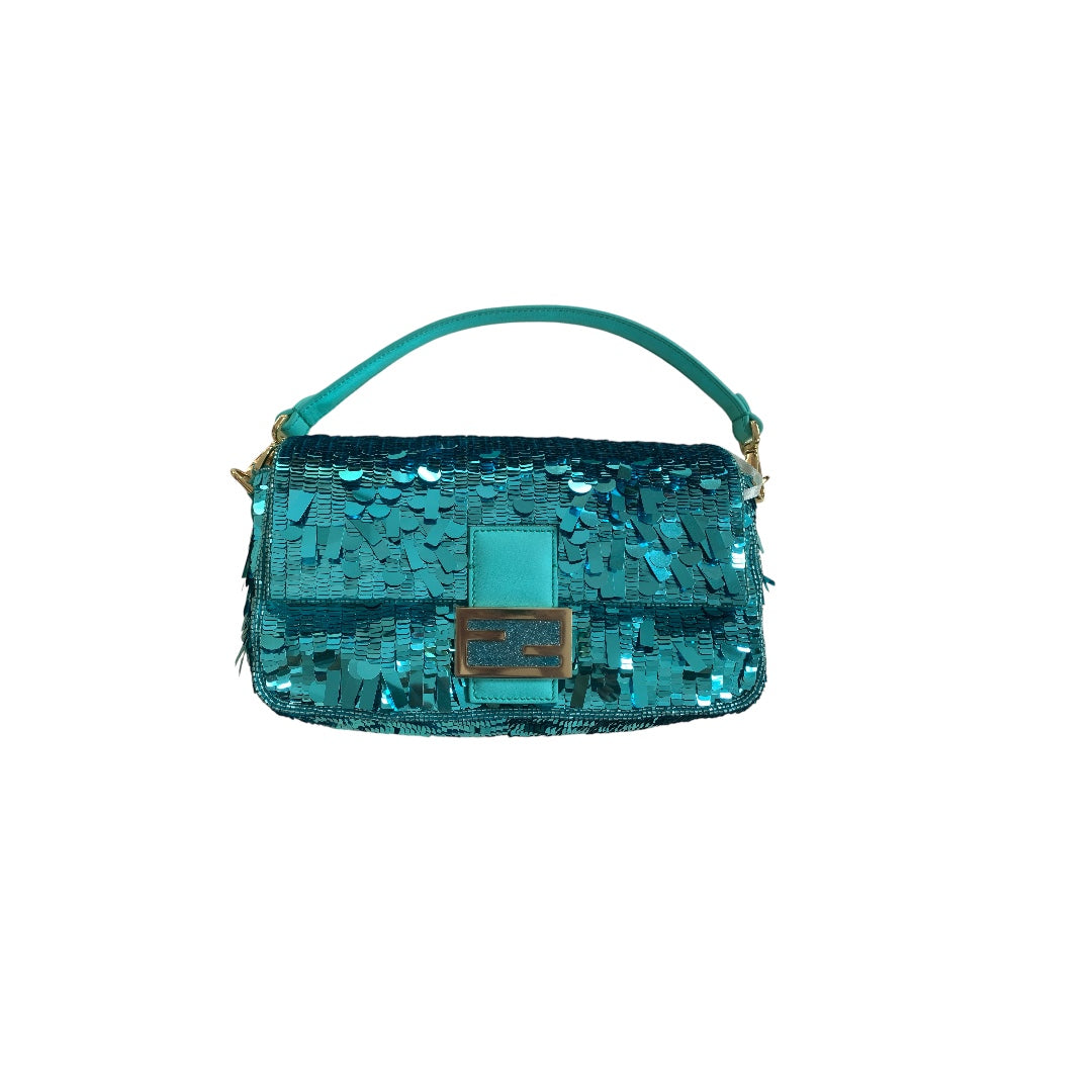 Fendi Turquoise Sequin Baguette Bag - Luxury Designer Handbag for Women | Perfect for Parties, Weddings & Evening Events