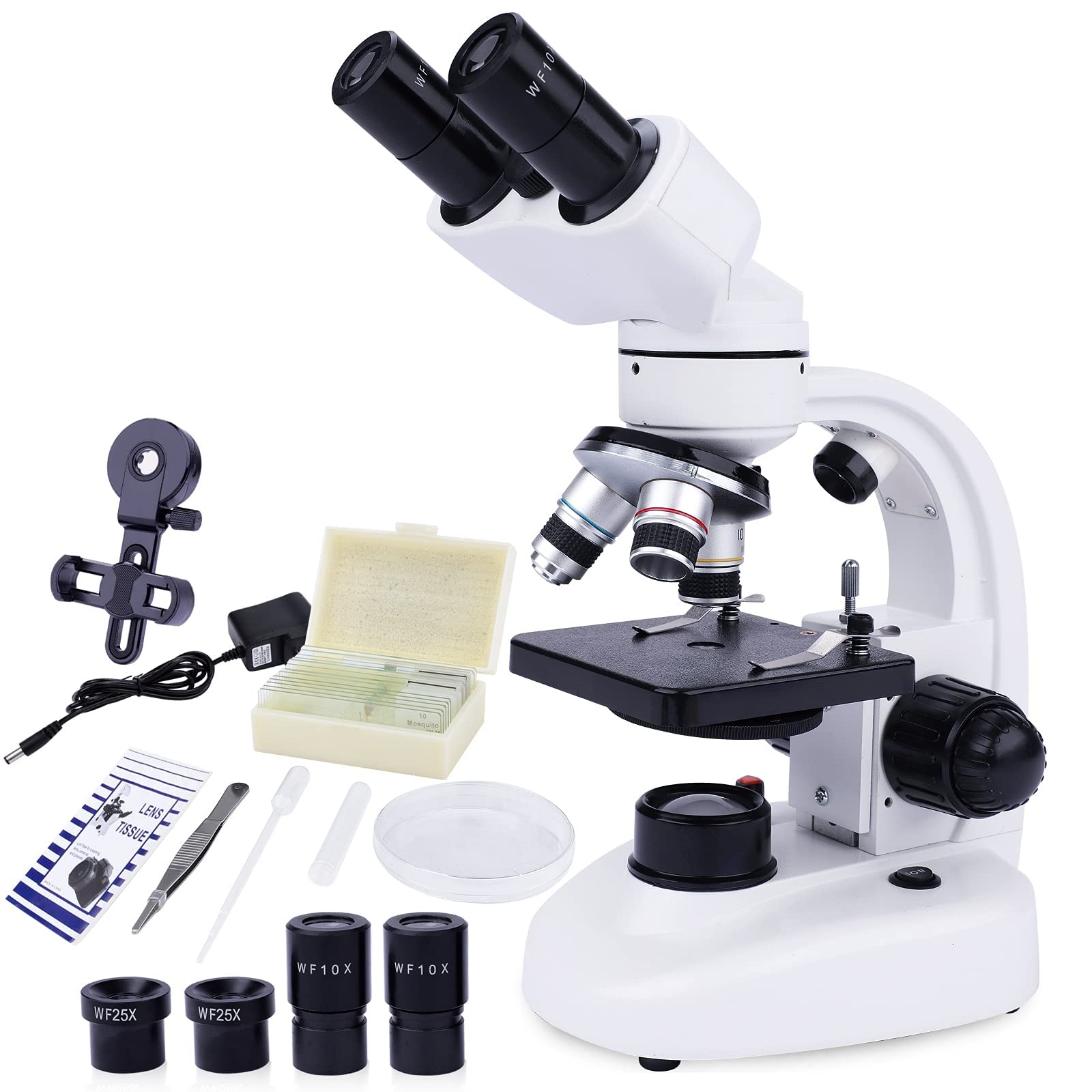 40X-1000X Binocular Compound Microscope for Adults & Students - Professional Lab-Grade Microscope with Slides, Phone Adapter & Specimen Kit - Perfect for Home Education, Science Hobbies & Biological Research
