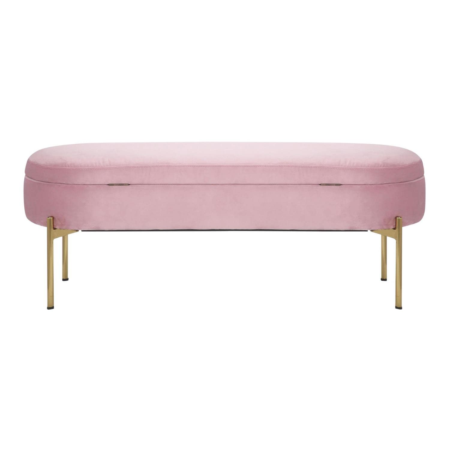 LumiSource Chloe Velvet Upholstered Storage Bench - Blush Pink Entryway & Bedroom Bench with Hidden Storage | Perfect for Small Space Organization, Shoe Storage & Seating Solution