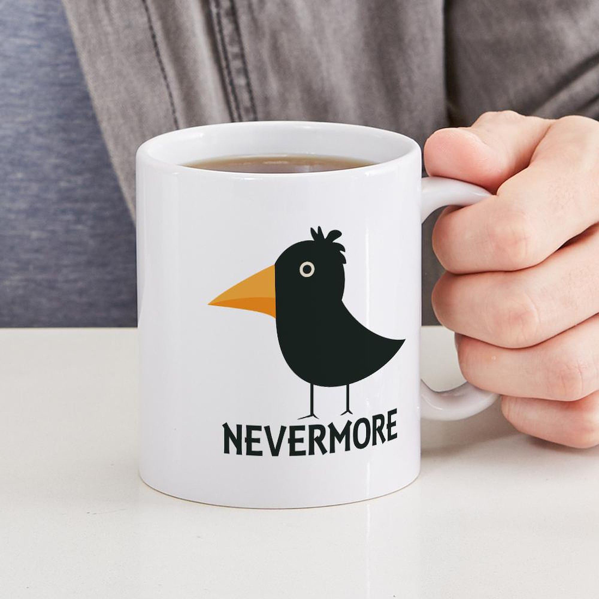 Nevermore Raven Mug 11 oz (325 ml) - Ceramic Coffee Cup with Edgar Allan Poe Design - Perfect for Tea, Hot Chocolate & Office Use