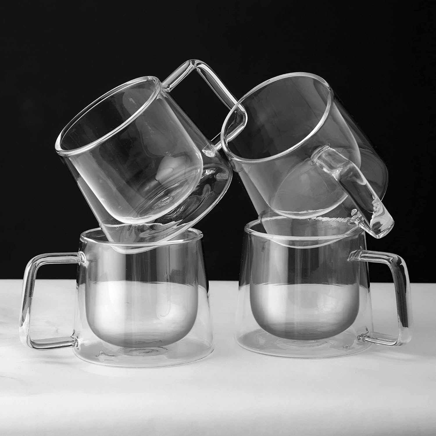 Premium Double Walled Insulated Glass Coffee Mugs with Handle - Set of 4 (8.5oz) - Perfect for Hot & Cold Beverages, Home, Office, and Outdoor Use