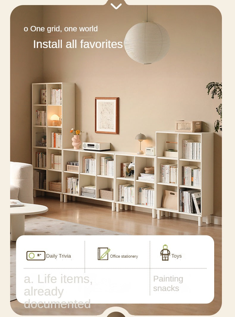 Poplar Solid Wood Bookcase - Free Combination Cream Style Bookshelf for Living Room, Bedroom & Office Storage