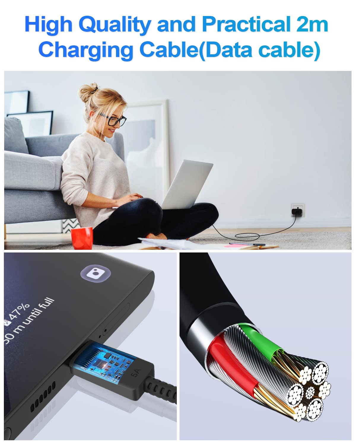 FFZZKJ 45W USB C Fast Charger with PPS & PD 3.0 - Super Fast Charging for Samsung Galaxy S24/S23 Series, Google Pixel 8 Pro, iPhone 14 Pro Max - Includes 6.6FT 5A Cable - Perfect for Home, Office & Travel Charging