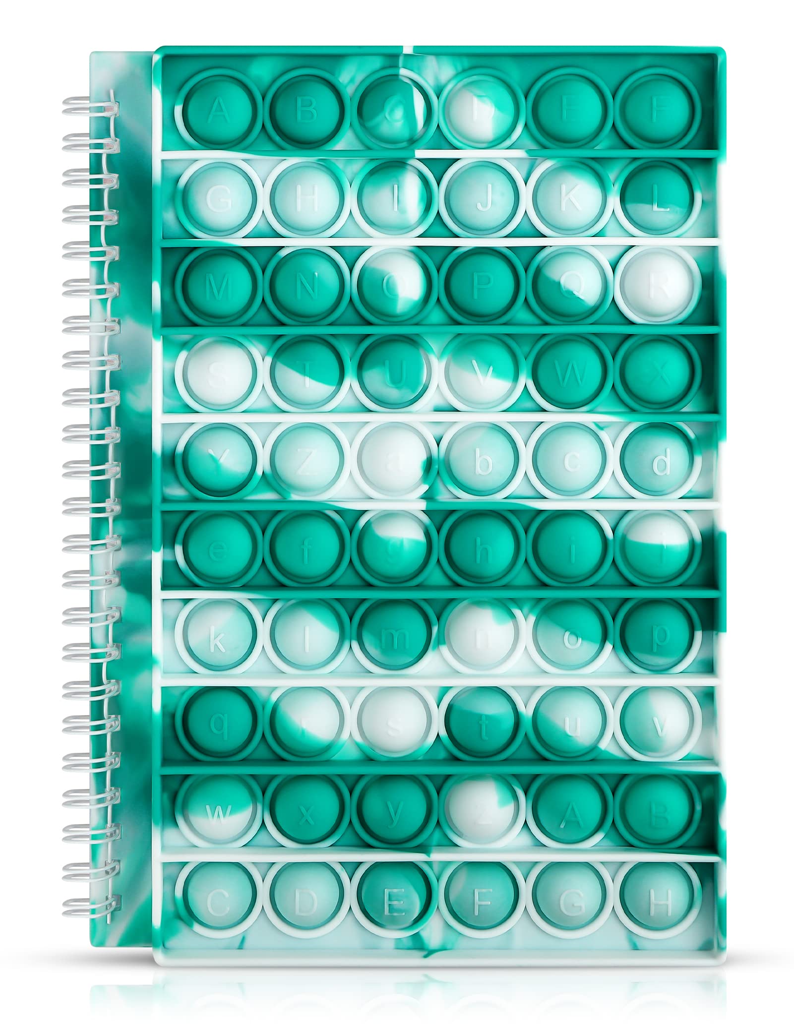 Coolden Pop Notebook - Spiral Bound Lined Notepad for Women & Girls, Green Alphabet Bubble Design, College Ruled Journal with Popper Hardcover - Perfect for Office, School, Home & Gift Giving