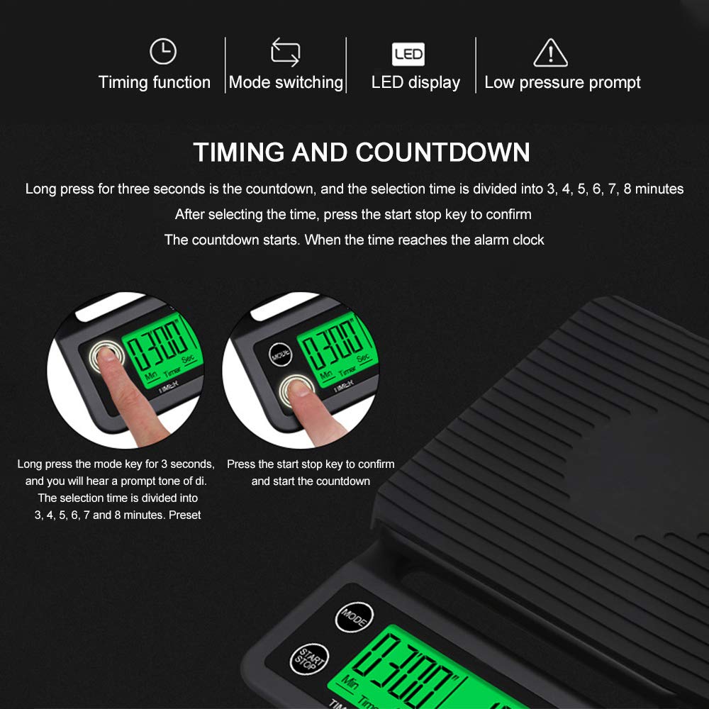 DECDEAL Digital Kitchen Scale with Timer, High Precision Electronic Coffee Food Scale for Baking, Cooking, and Portion Control - Perfect for Home & Commercial Use