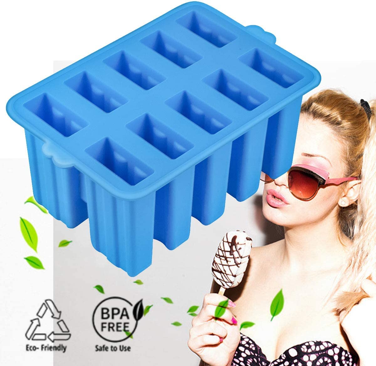 Premium Food-Grade Silicone Popsicle Molds Set - Reusable Ice Pop Maker with Sticks, Storage Bag & Funnel - BPA-Free Homemade Ice Cream & Frozen Treats Molds for Kids & Adults (Blue) - Perfect for Summer Parties, Snacks & Healthy Desserts