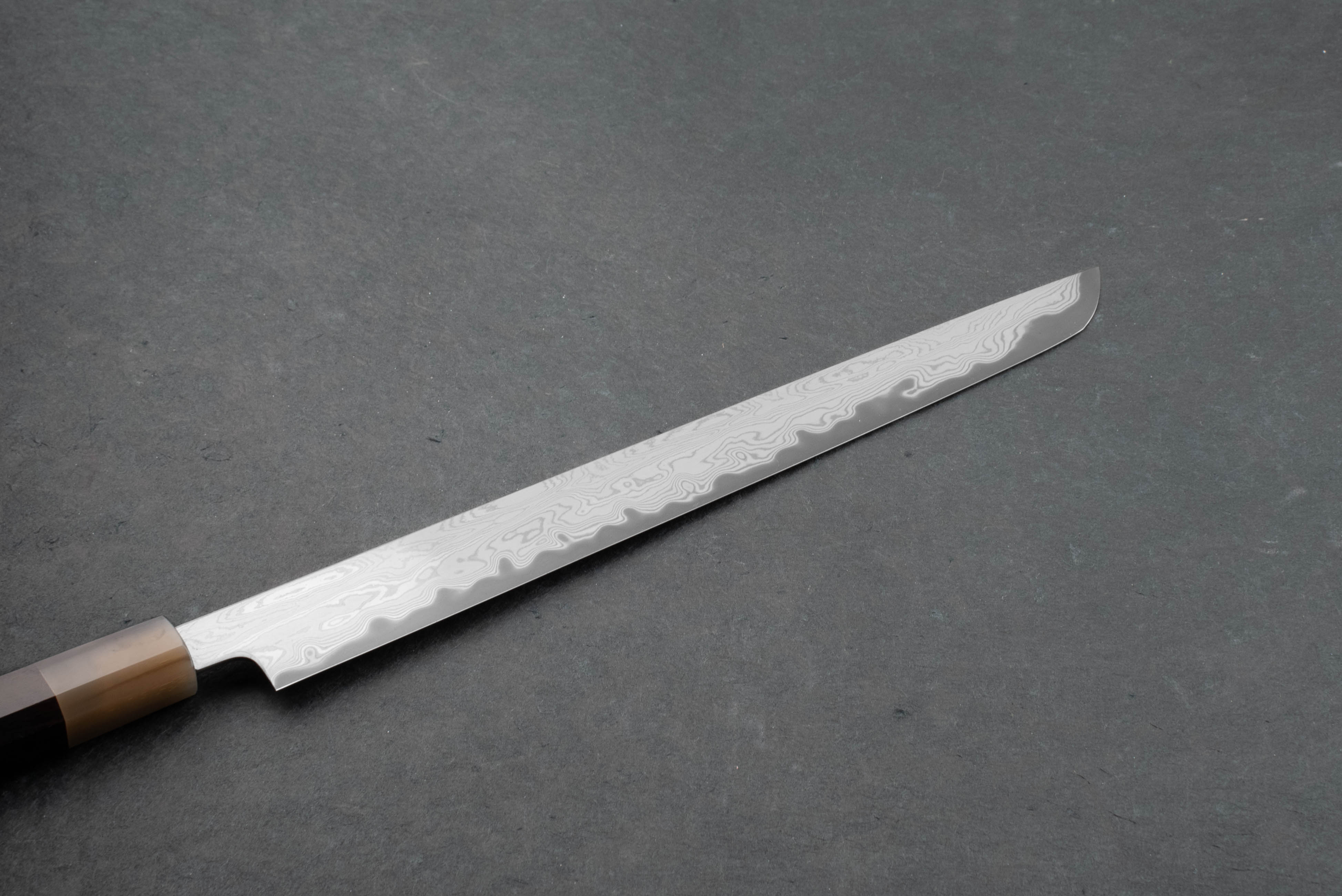 Premium Satoshi Nakagawa x Naohito Myojin Aoichi Etched Damascus Sakimaru Sujihiki Knife 330mm - Handcrafted Japanese Chef Knife for Sushi, Sashimi & Meat Slicing - Perfect for Professional Chefs & Home Cooking Enthusiasts