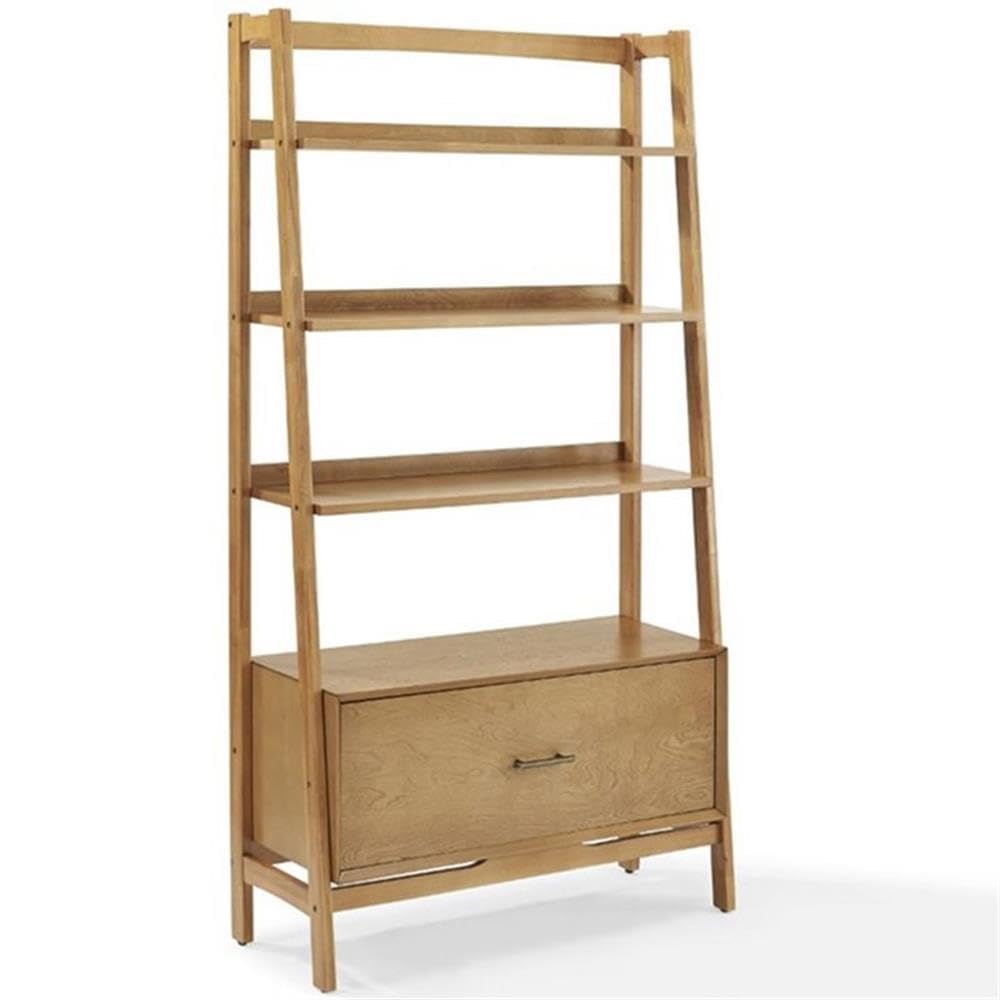 Crosley Furniture Landon Large Bookshelf Etagere - 5-Tier Bookcase with Storage Shelves & File Drawer, Acorn Finish - Perfect for Home Office, Living Room & Library Organization