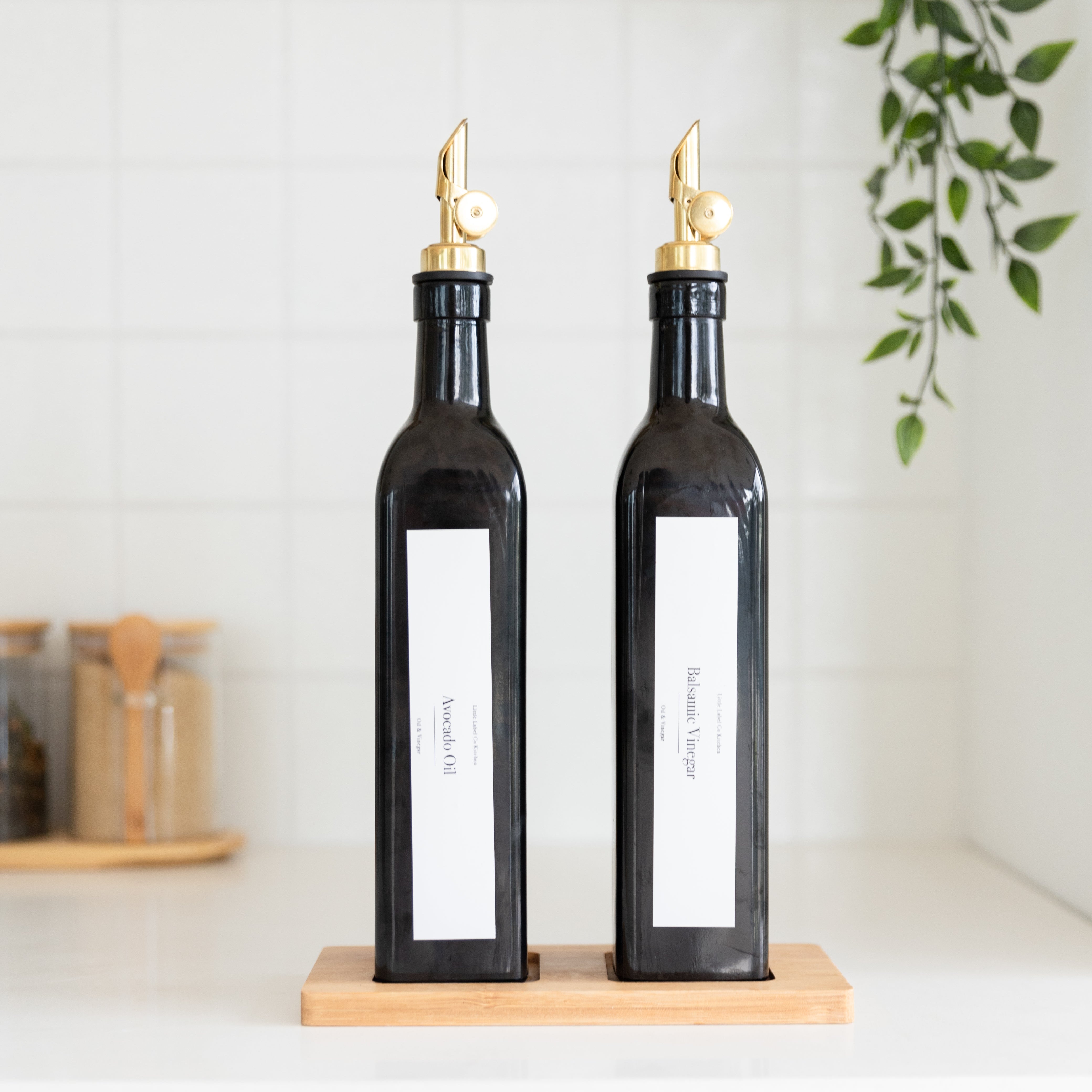 Premium Oil and Vinegar Dispenser Bottles with Gold Pour Spouts - Elegant Kitchen Accessories for Salad Dressing, Cooking & Dining Table Decor