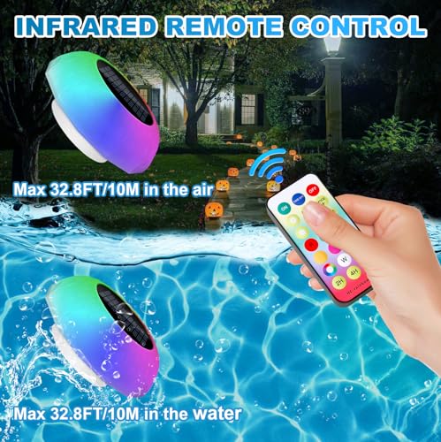 Solar Pool Chlorine Floater with Remote Control - IP68 Waterproof RGB & White LED Lights for Above Ground/Inground Pools, Hot Tubs & Spas - Perfect for Night Swimming & Pool Parties