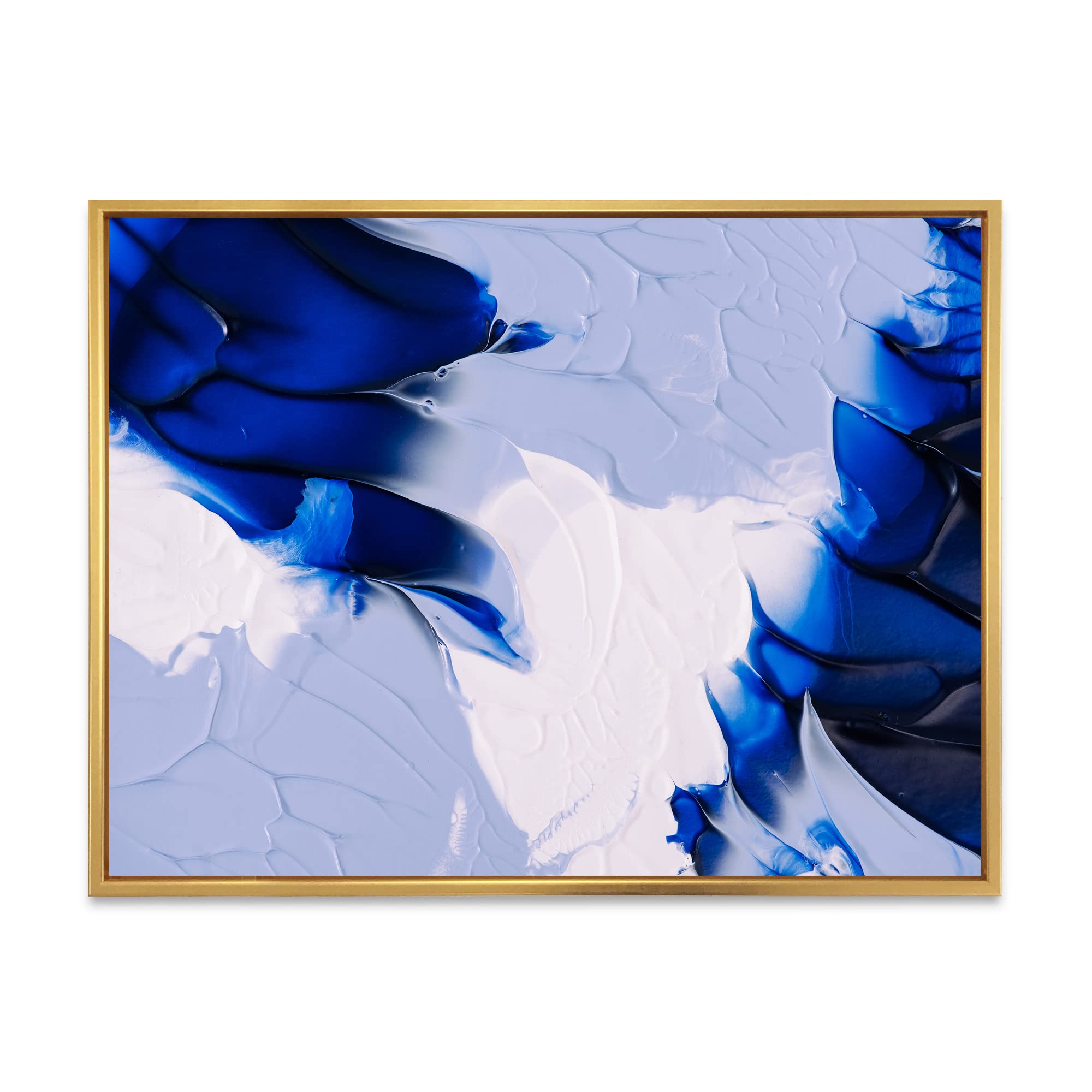Abstract Blue Grey and White Waves Framed Canvas Wall Art Print - Modern Home Decor for Living Room, Bedroom & Office