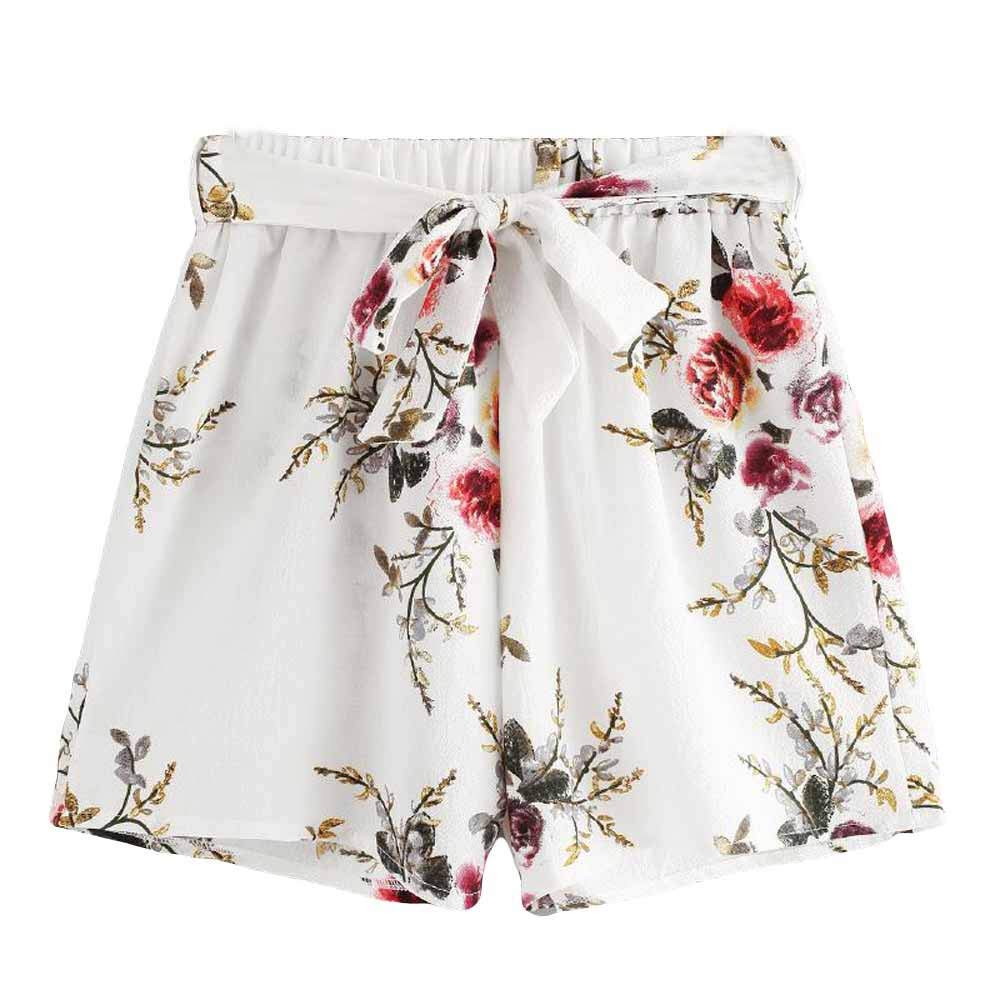 Women's Floral Shorts with Pockets - Elastic Waist Casual Beach & Sport Shorts