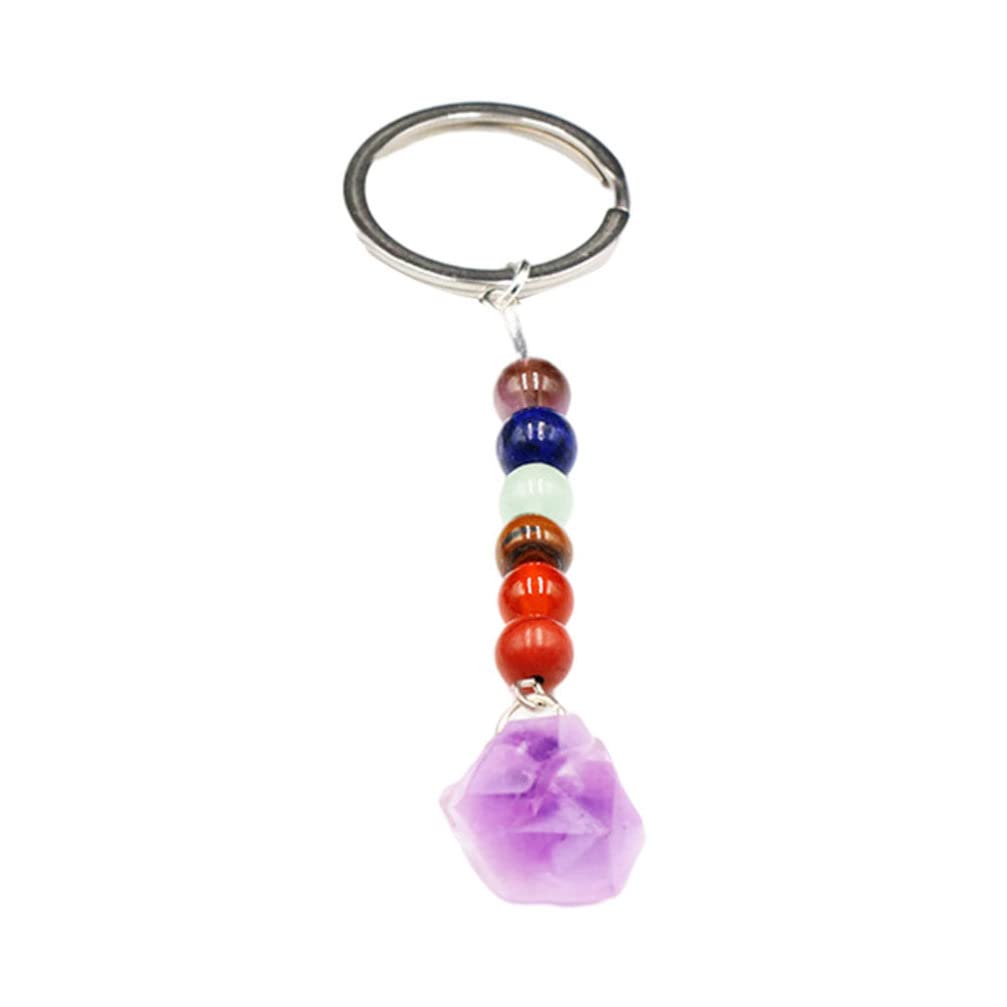 Natural Chakra Healing Stones Keychain Set - 7 Chakra Gemstone Pendant for Car Keys, Couples & Best Friends | Spiritual Protection & Positive Energy Gift for Meditation, Yoga & Daily Life