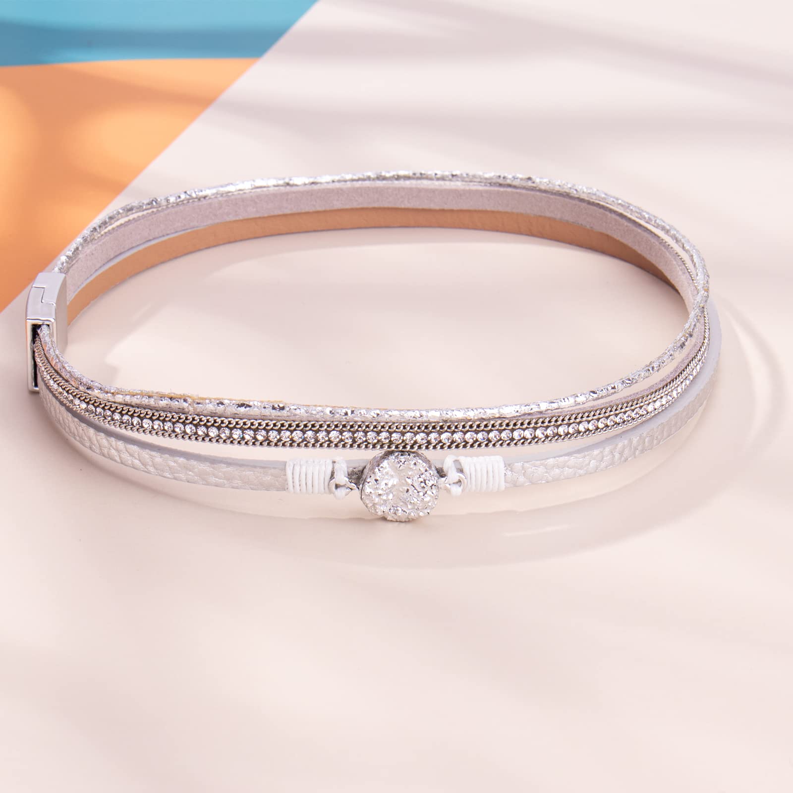 FANCY SHINY Boho Wrap Bracelets - Genuine Leather Cuff Bracelet with Resin Stone & Secure Clasp | Bohemian Jewelry for Women | Perfect for Festivals, Beach Parties & Everyday Boho Chic Style