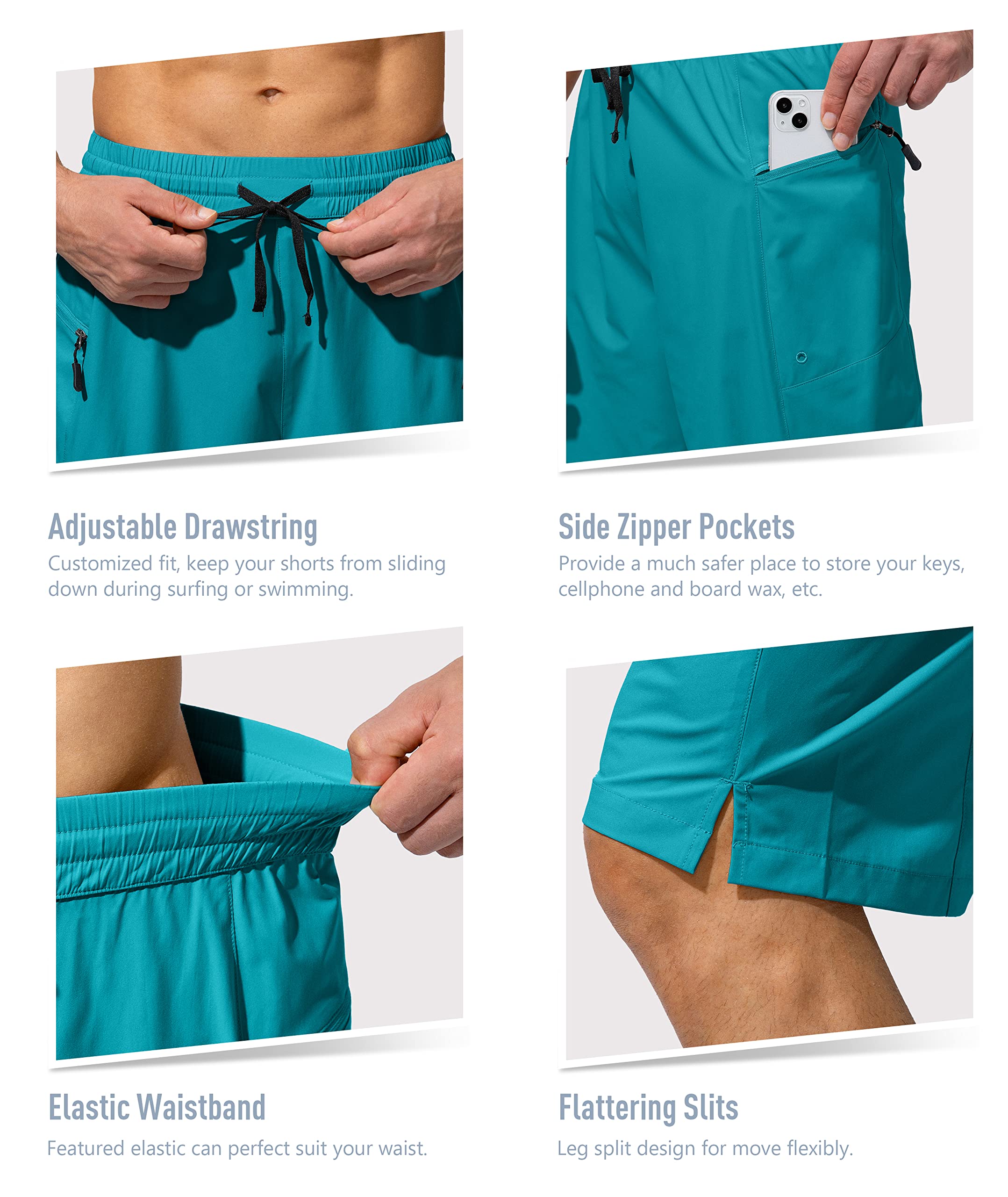 **Men's Quick Dry Swim Trunks with Zipper Pockets - No Mesh Liner Board Shorts for Beach, Pool & Water Sports**
