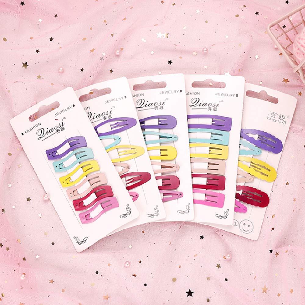 60 Pcs Non-Slip Snap Hair Clips & 60 Pcs Elastic Hair Bands Set - Colorful Metal Barrettes with Star, Butterfly & Heart Designs for Kids, Girls & Women | Perfect for School, Parties & Daily Hair Styling