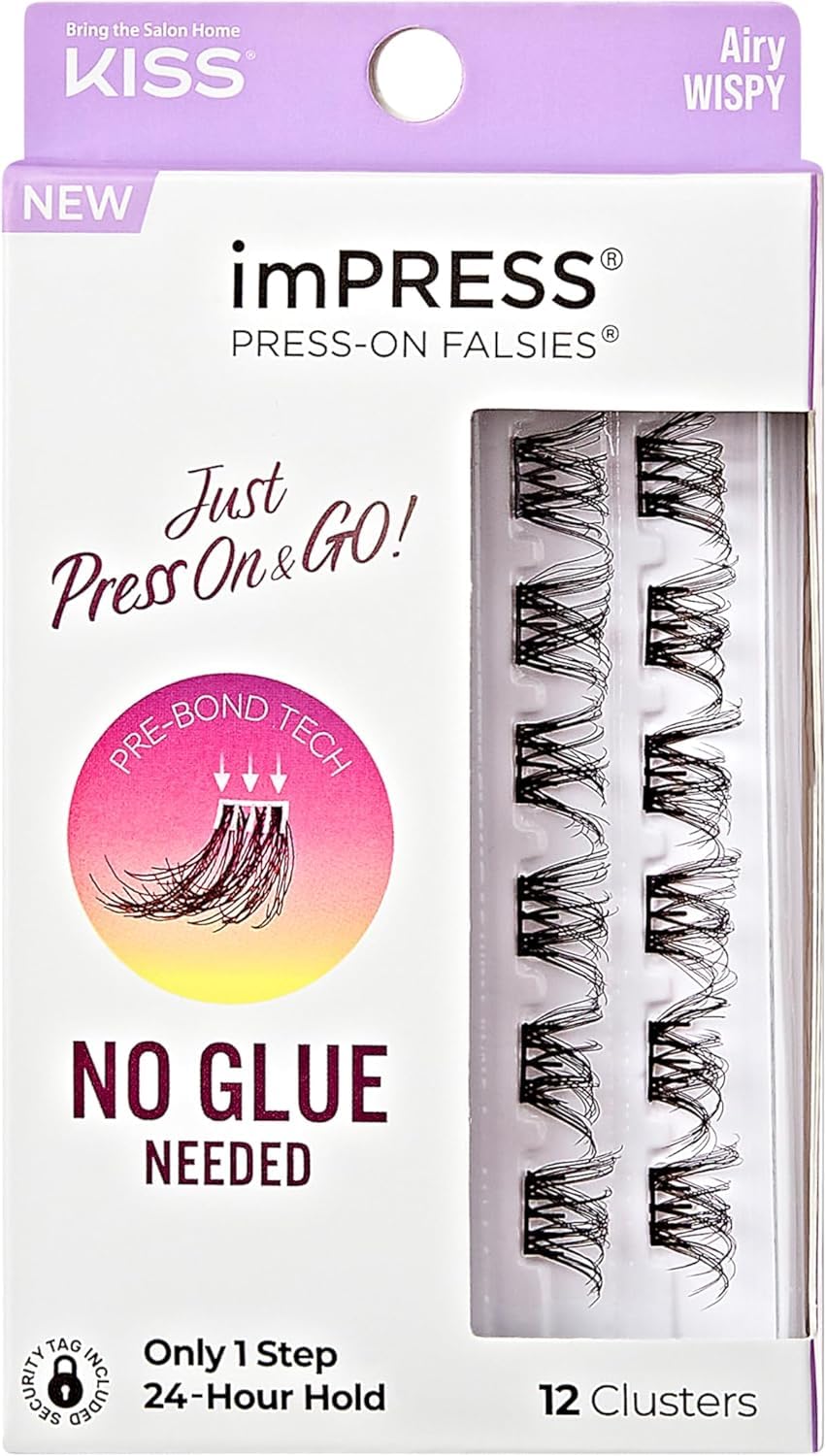 KISS imPRESS False Eyelashes - 12 Pack of Pre-Bonded Lash Clusters (12mm-14mm) | Airy Wispy Falsies for Natural Look | Contact Lens Friendly & Reusable | Perfect for Daily Wear, Parties & Special Occasions