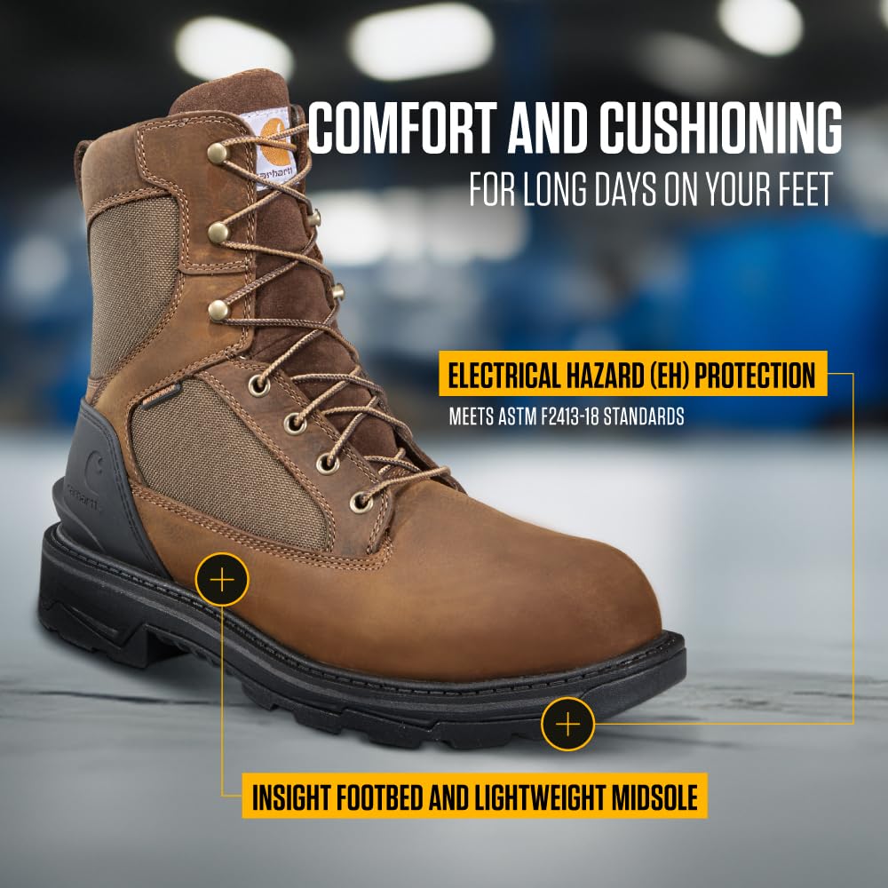 Carhartt Men's Ironwood 8 Inch Waterproof Work Boots - Steel Toe, Slip Resistant, Comfortable for Construction & Outdoor Work | Perfect for Job Sites, Hiking & Heavy Duty Use