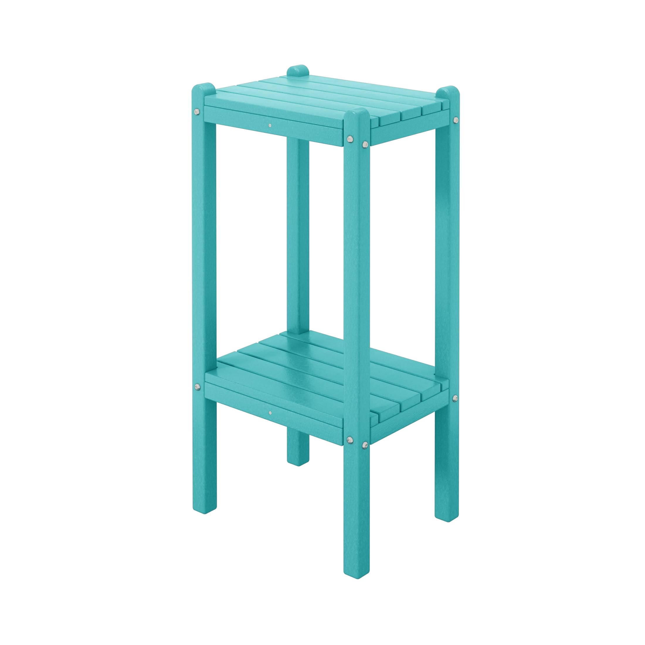 2-Tier Outdoor Side Table - Small Patio Coffee & End Table for Pool, Porch, Garden - Turquoise Adirondack Style Outdoor Furniture for Relaxing by the Poolside or Enjoying Morning Coffee on the Porch