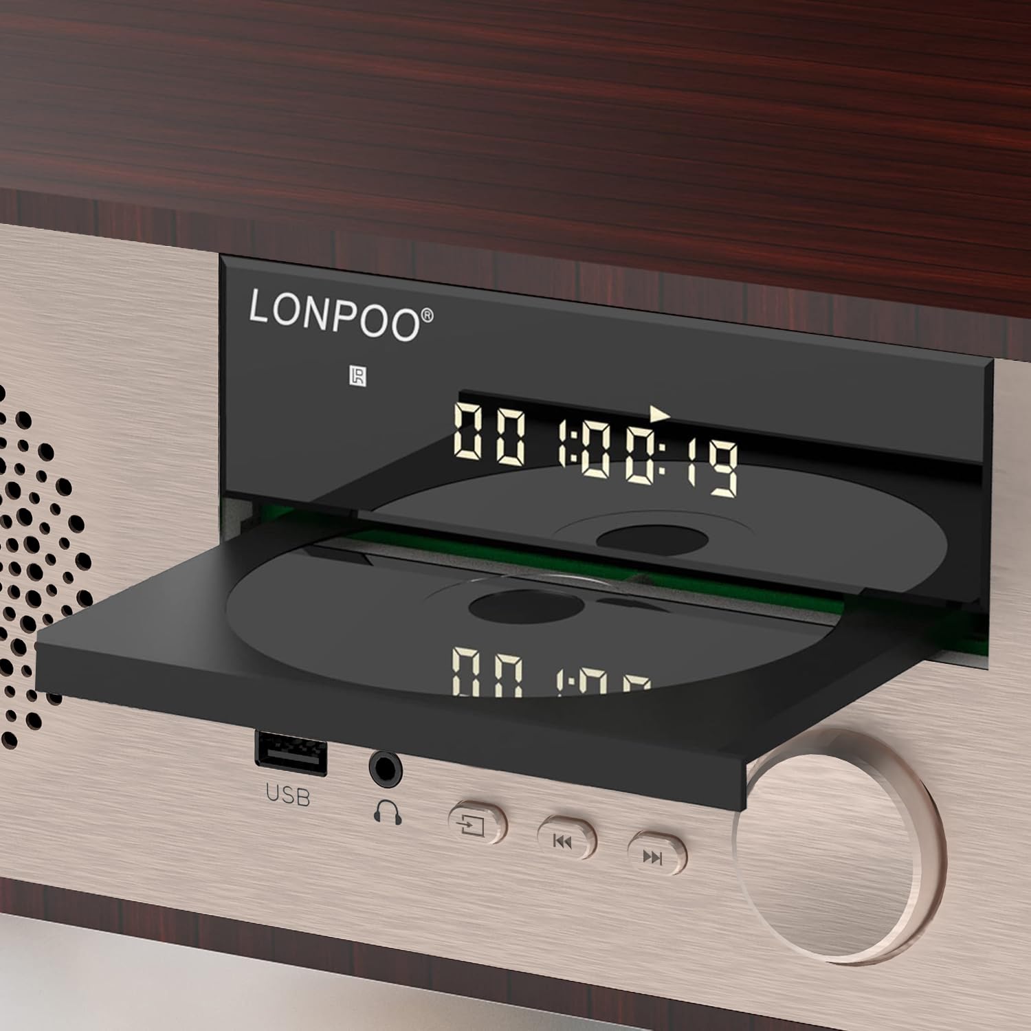 LONPOO 40W Home Stereo System with CD Player, Bluetooth Speakers, USB Playback, FM Radio & Aux Input - Perfect for Living Room Music Entertainment & Party Sound System (Golden)