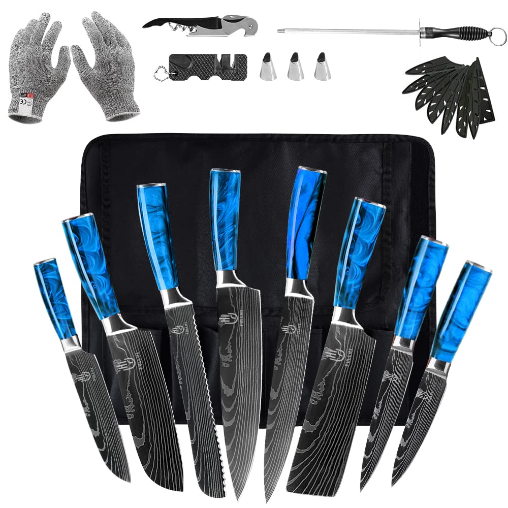 FULLHI 14-Piece Japanese Knife Set - Premium German Stainless Steel Kitchen Knives with Multiple Color Options - Perfect for Home Chefs, Cooking Enthusiasts & Professional Kitchens