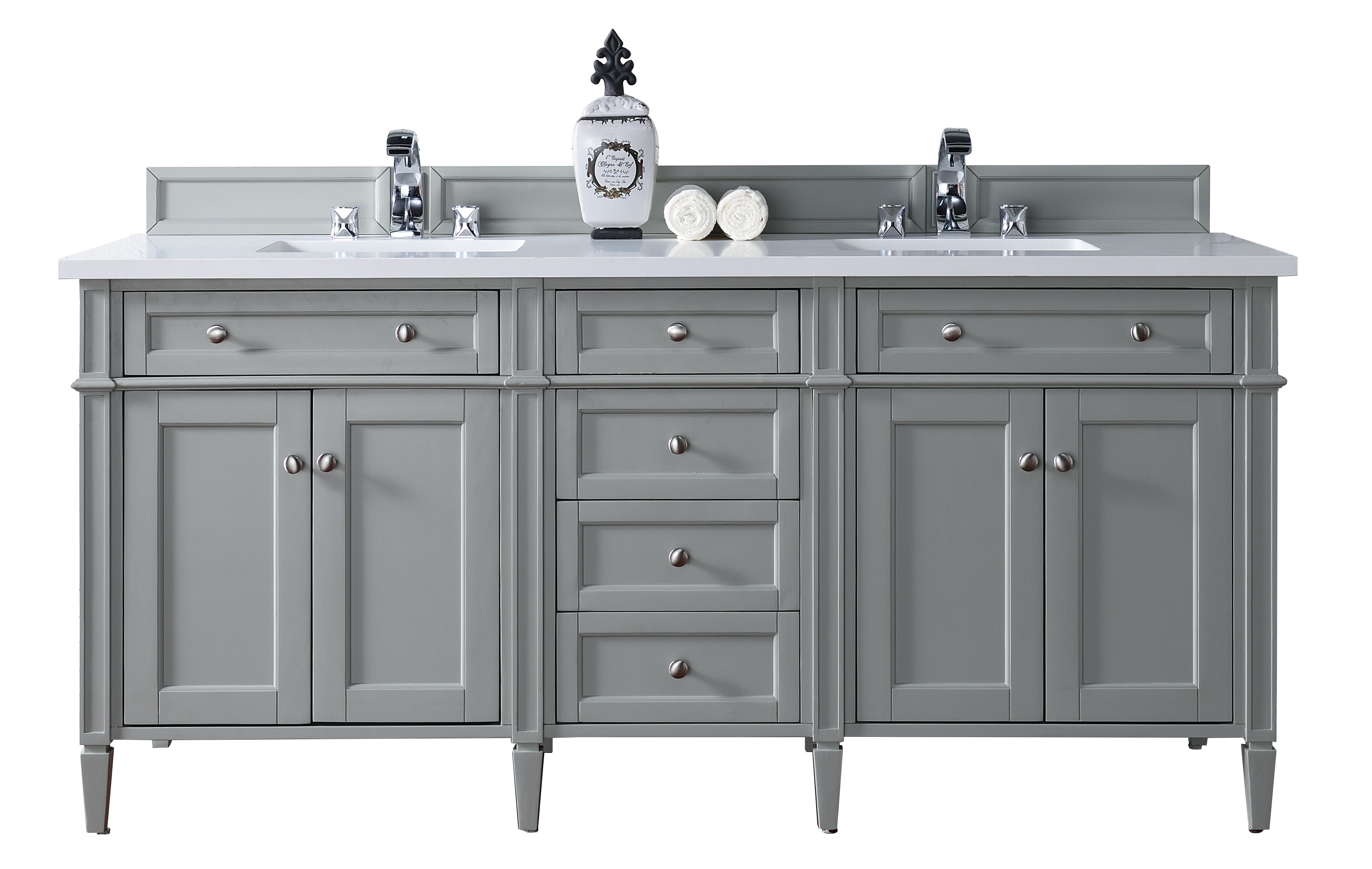 Brittany 72-Inch Urban Gray Double Bathroom Vanity with 3CM White Zeus Quartz Countertop - Perfect for Modern Master Bathrooms and Spacious Guest Suites