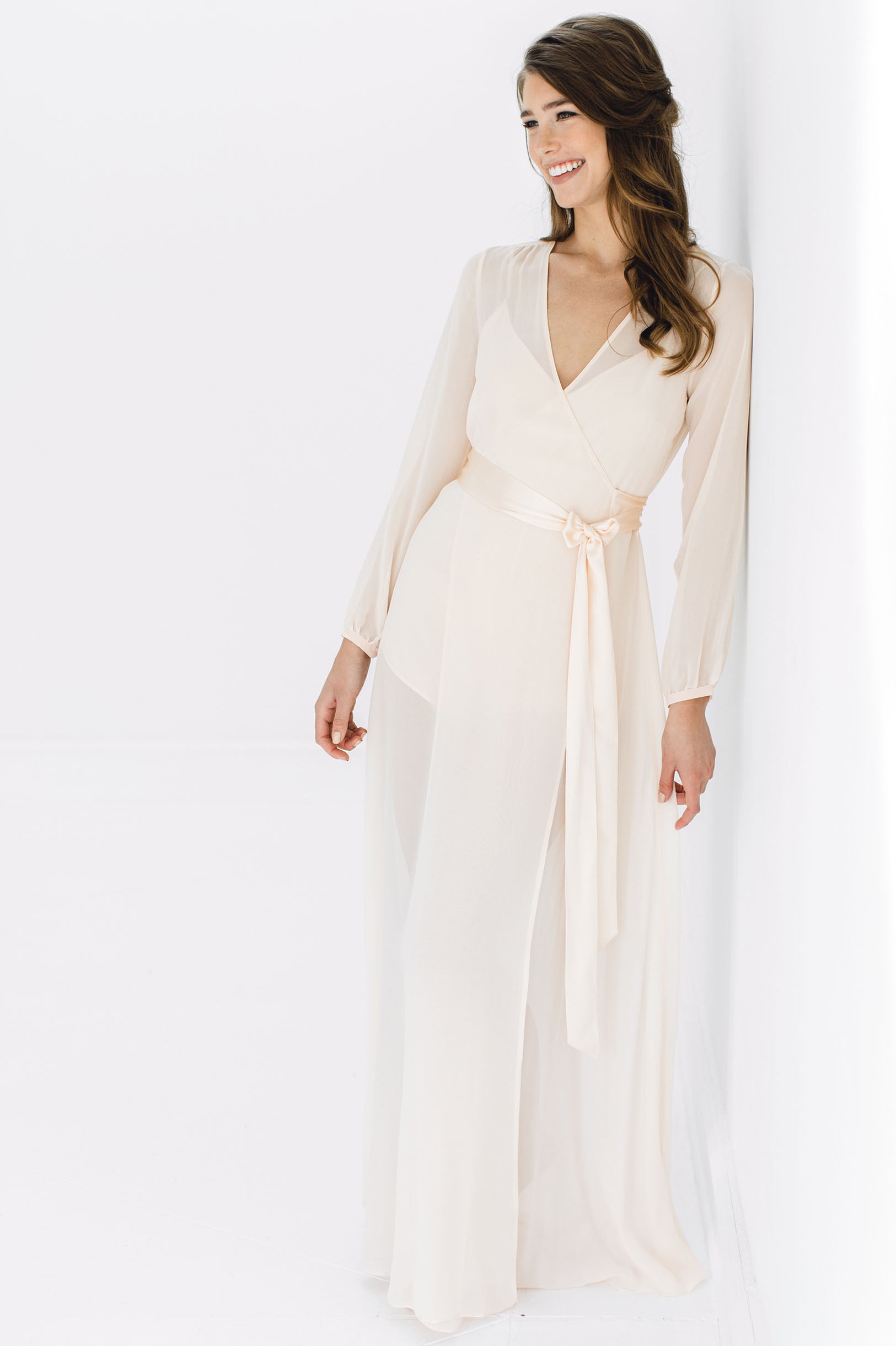 Nina Silk Chiffon Wrap Robe - Luxurious Blush Pink Kimono Style Bathrobe for Women | Perfect for Spa, Bridal Shower & Relaxing at Home