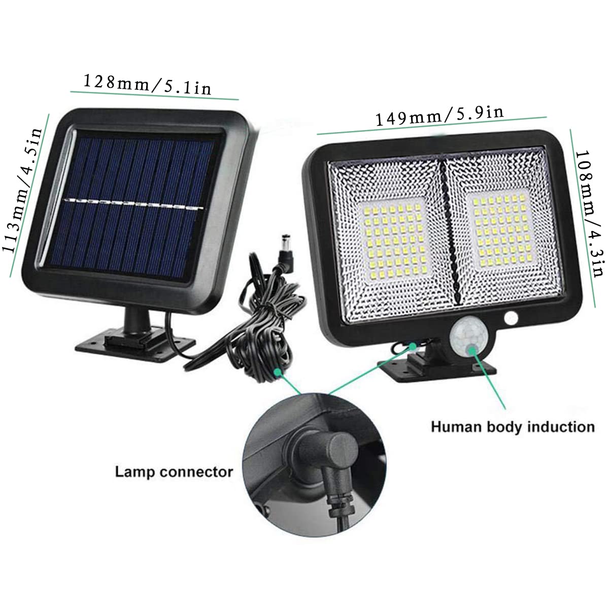98 LED Solar Flood Lights with Motion Sensor & 16.5ft Cable - IP65 Waterproof Outdoor Security Lighting for Front Door, Backyard, Garage, Patio, Garden - Perfect for Home Security & Landscape Illumination
