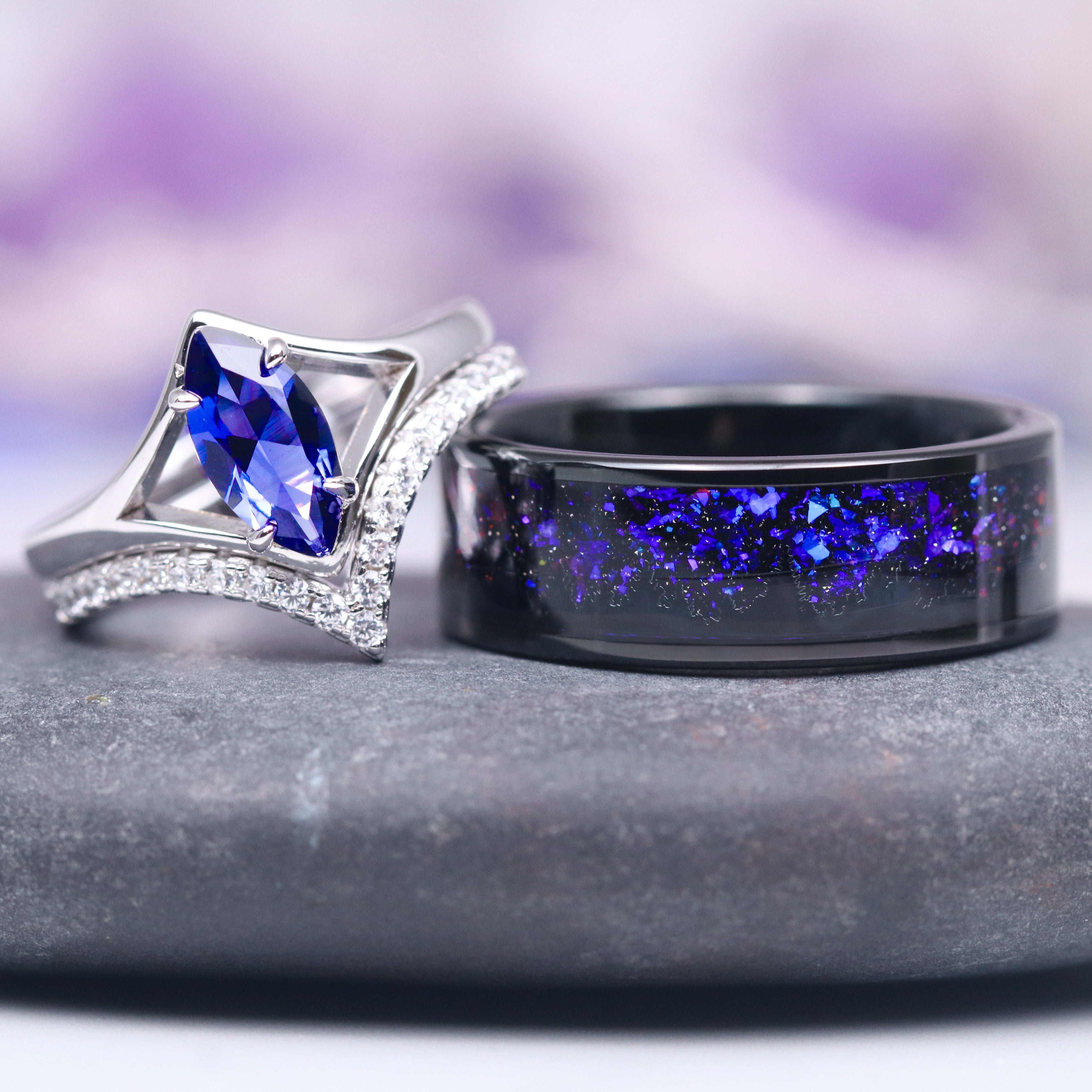 Orion Nebula™ & Tanzanite Couples Ring - Matching Wedding Bands for Him & Her - Romantic Anniversary Gift for Couples - Perfect for Engagements, Weddings & Special Occasions