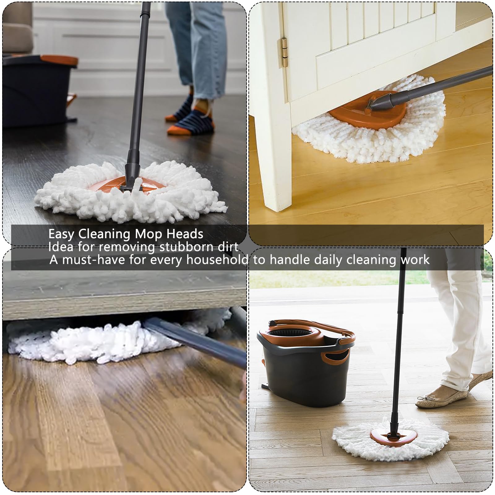 10-Pack Spin Mop Replacement Heads - 100% Microfiber Refills for Triangle Spin Mops - Easy Wring Floor Cleaning Pads - White - Perfect for Hardwood, Tile & Laminate Floors