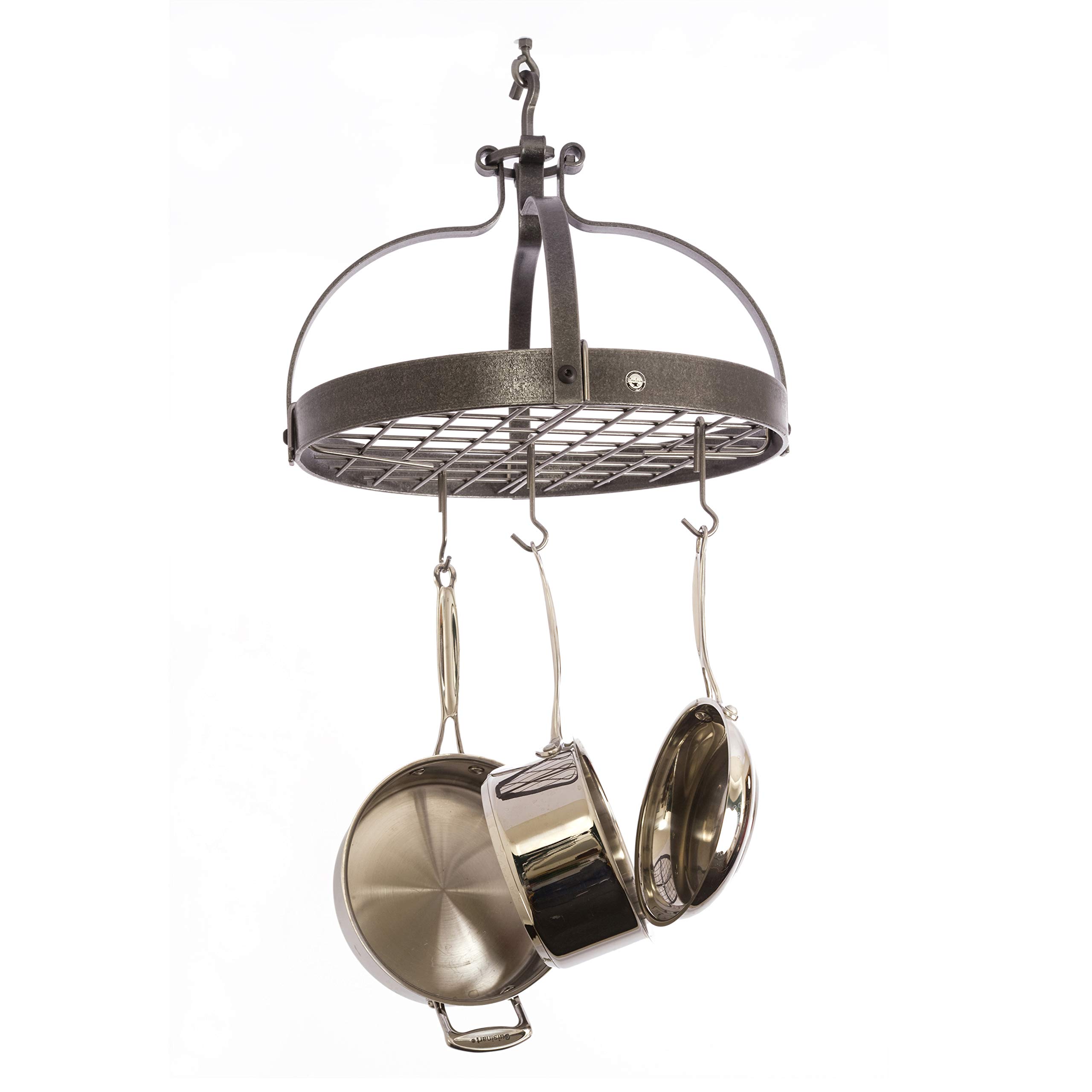 Handcrafted Dutch Crown Pot Rack with 18 Hooks - Hammered Steel Wall Mounted Kitchen Organizer for Pots, Pans & Utensils - Perfect for Farmhouse, Rustic & Vintage Style Kitchens