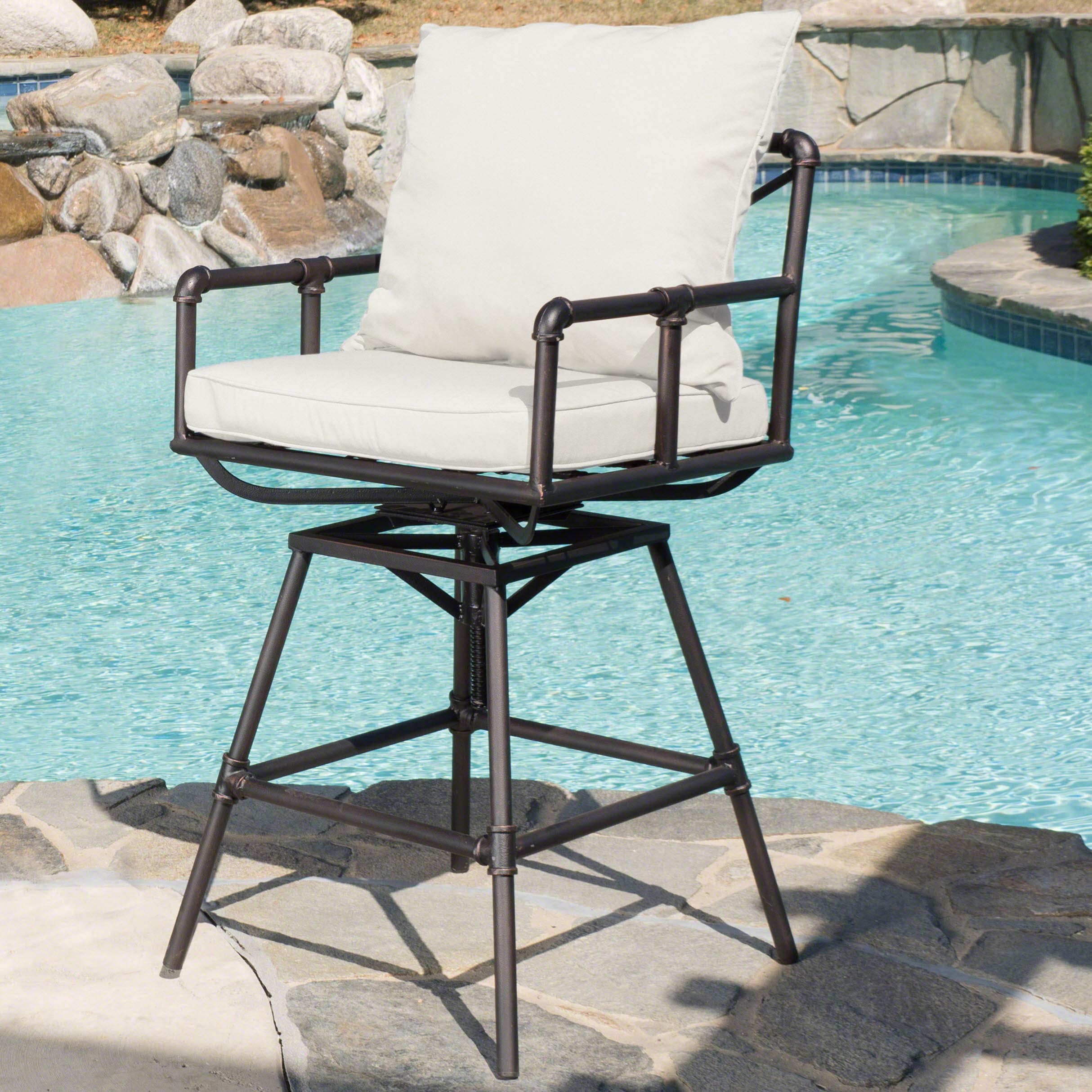 Christopher Knight Home Northrup Pipe Outdoor Adjustable Barstool, Black Copper - Patio, Deck, Garden & Poolside Bar Height Stool for Outdoor Entertaining