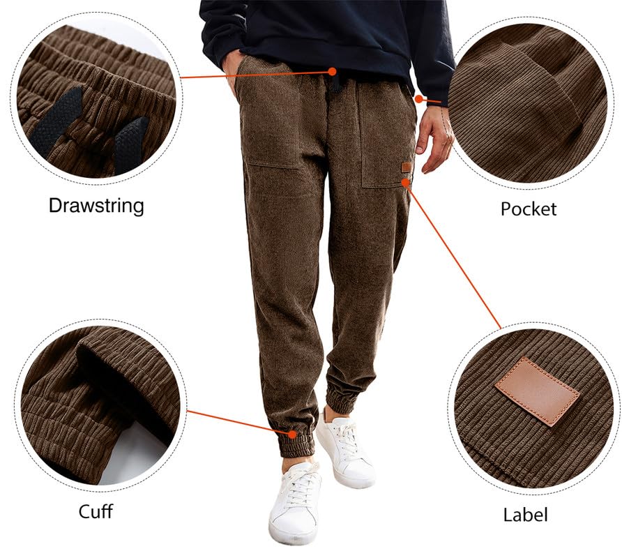 **JMIERR Men's Corduroy Joggers - Casual Cargo Pants with Drawstring Elastic Waist, Baggy Tapered Sweatpants & Pockets | Perfect for Lounge, Streetwear & Outdoor Activities**