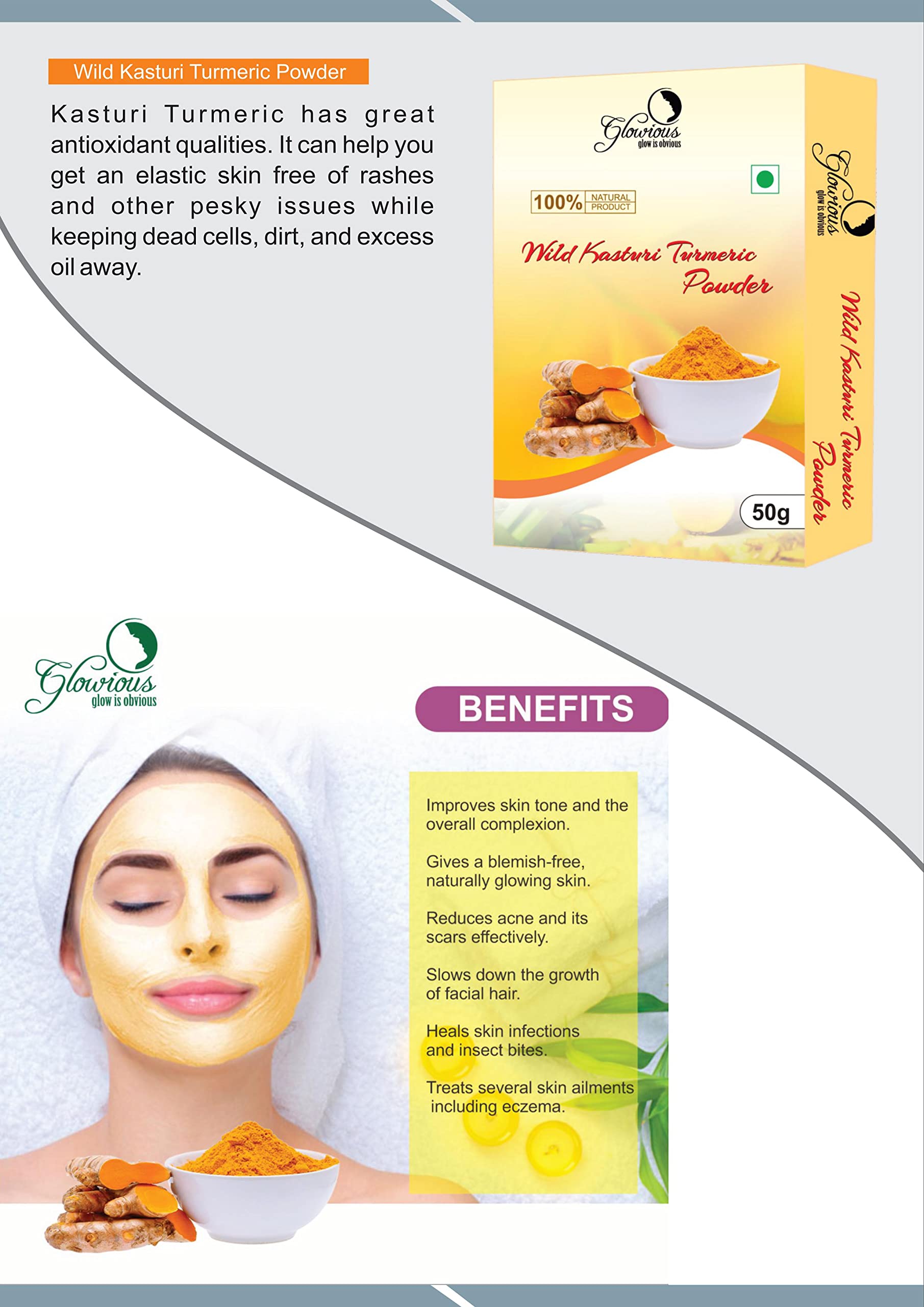 Glowious Organic Skin Care Combo Pack - 6 Natural Facial Powders (Sandalwood, Rose Petal, Multani Mitti, Kasturi Turmeric, Lemon Peel & Amla), 300g (50gx6) | Brightening, Deep Cleansing, Glowing Skin Treatment | DIY Face Mask, Ayurvedic Beauty Routine, Spa Day at Home