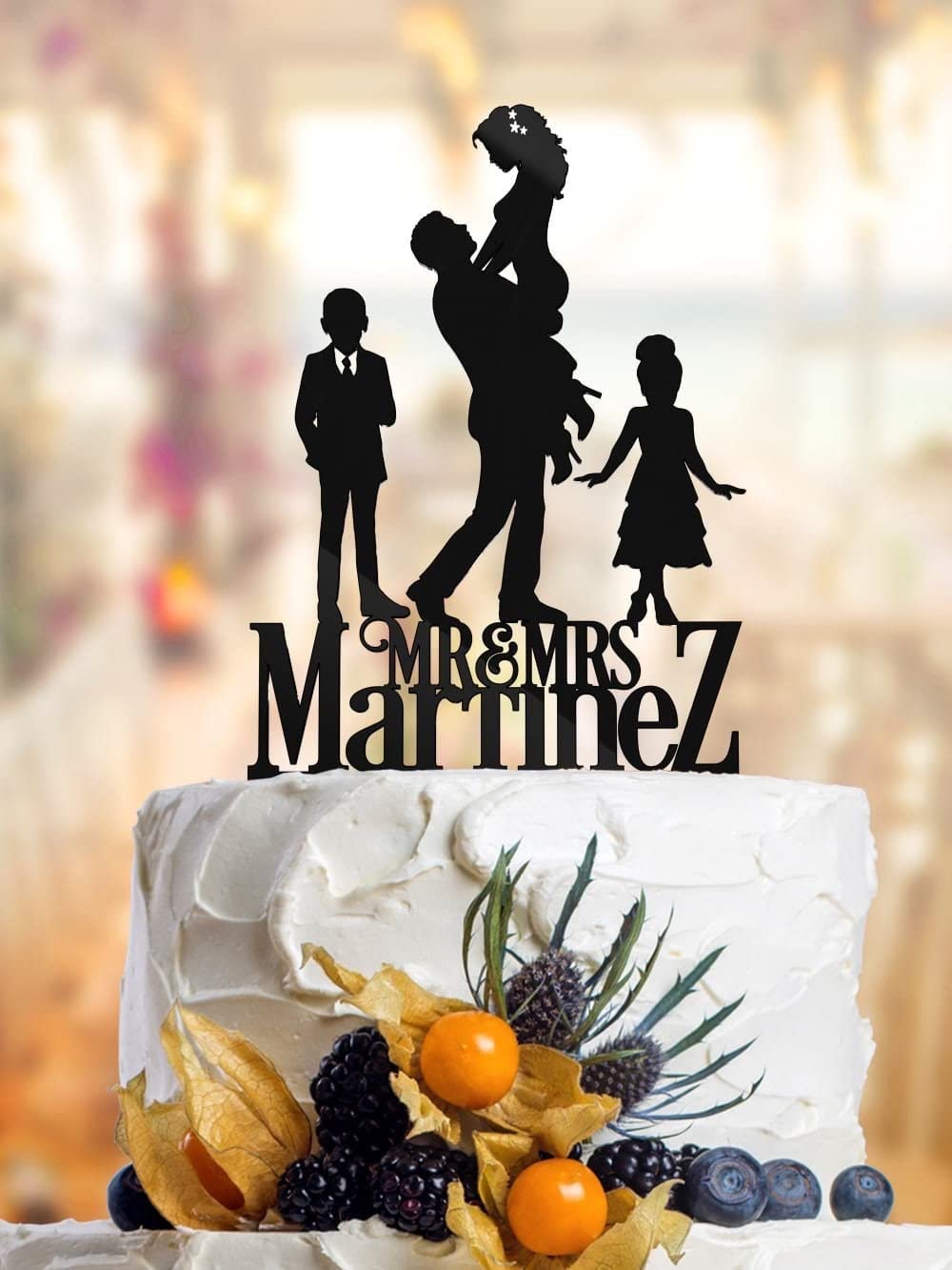 Custom Acrylic Wedding Cake Topper - Groom Holding Bride with 2 Kids, Family Cake Decor for Weddings, Anniversaries & Special Celebrations | Unique Party Cake Insert CTS045