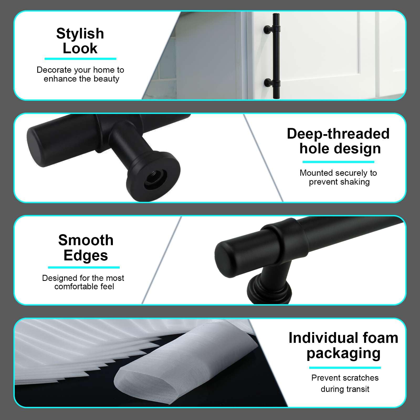 Modern Round Bar Cabinet Handles 15 Pack - 304 Stainless Steel 2 Inch Knobs in Matte Black - Perfect for Kitchen Cabinets, Dressers, and Furniture Hardware Upgrade
