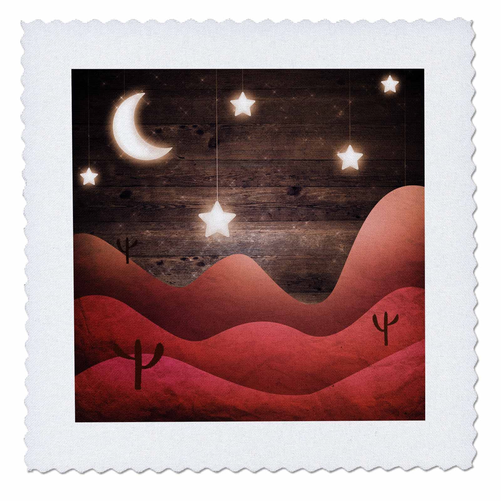 3D Rose Modern Red and Orange Desert Scene with Moon and Stars - Quilt Squares (qs_357500_2) - Perfect for DIY Quilting, Home Decor, and Craft Projects