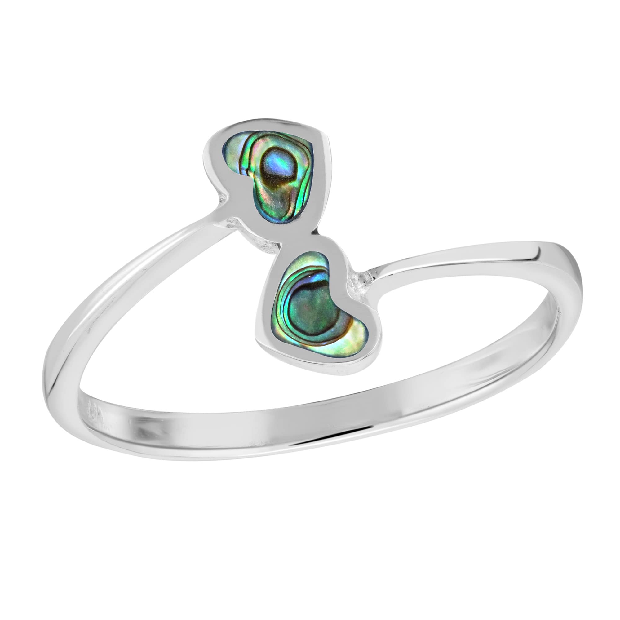Aeravida Sterling Silver Twin Hearts Abalone Shell Ring for Women | .925 Silver Comfort Fit Band | Elegant Love Symbol Jewelry Gift | Perfect for Anniversaries, Valentine's Day & Romantic Occasions
