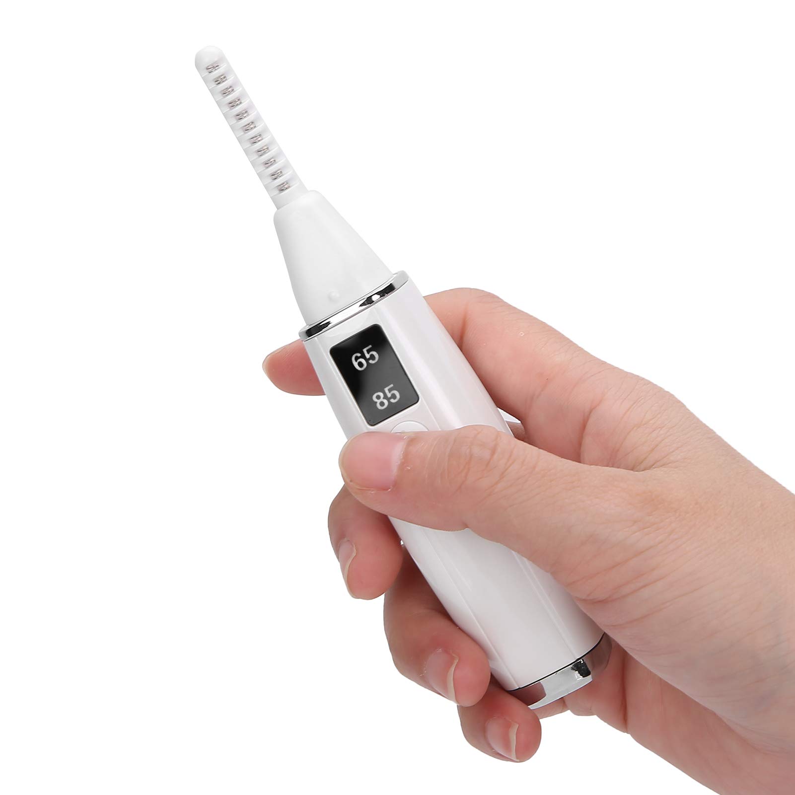 EXCLUZO Mini Electric Heated Eyelash Curler - Portable USB Rechargeable Lash Curling Tool for Home & Travel (White) - Perfect for Daily Makeup & Professional Salon Use
