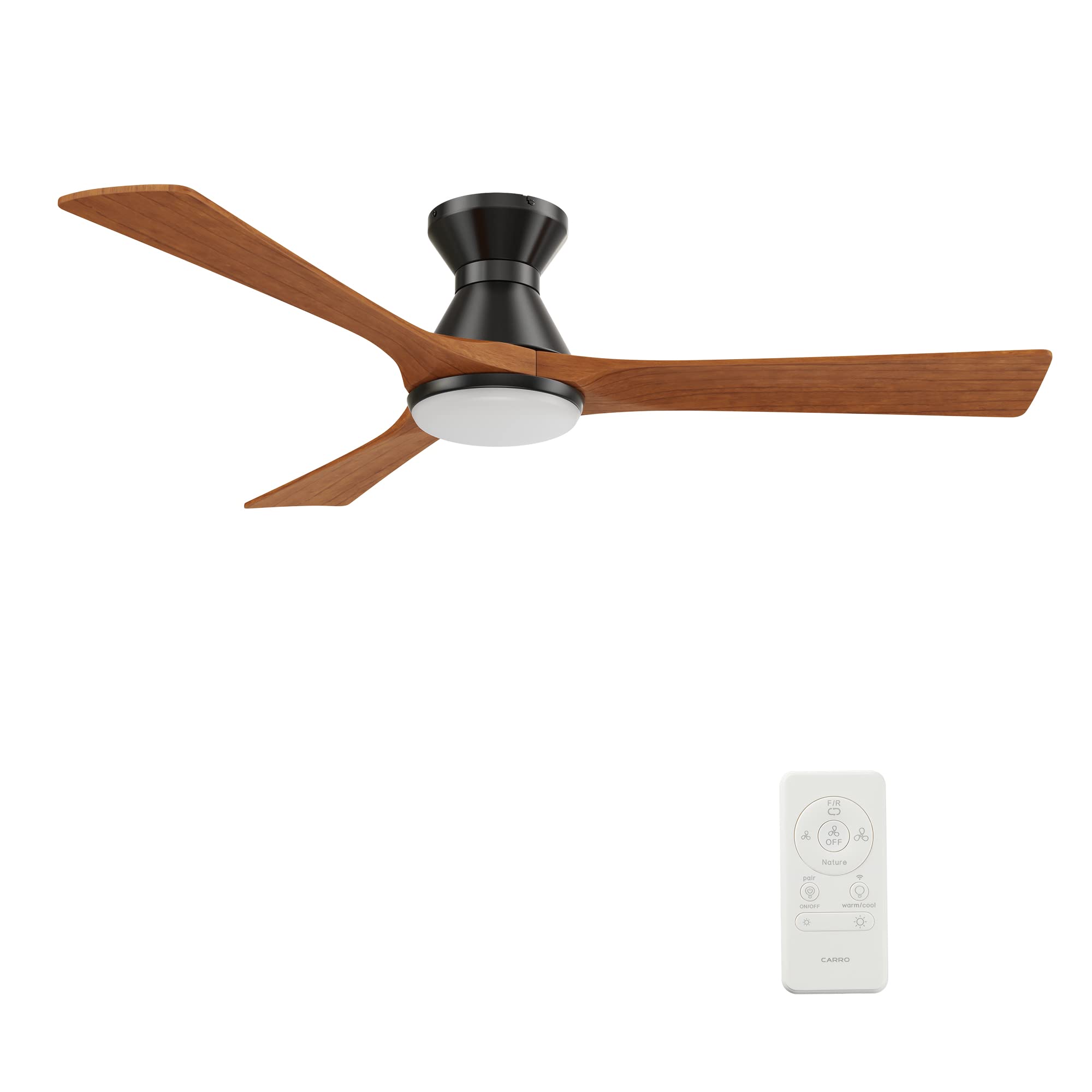 52 Inch Smart Ceiling Fan with Remote Control - 3 Blade Modern Ceiling Fan for Bedroom, Living Room & Office - Energy Efficient Quiet DC Motor - Matte Black Finish (Carro Nicolet)