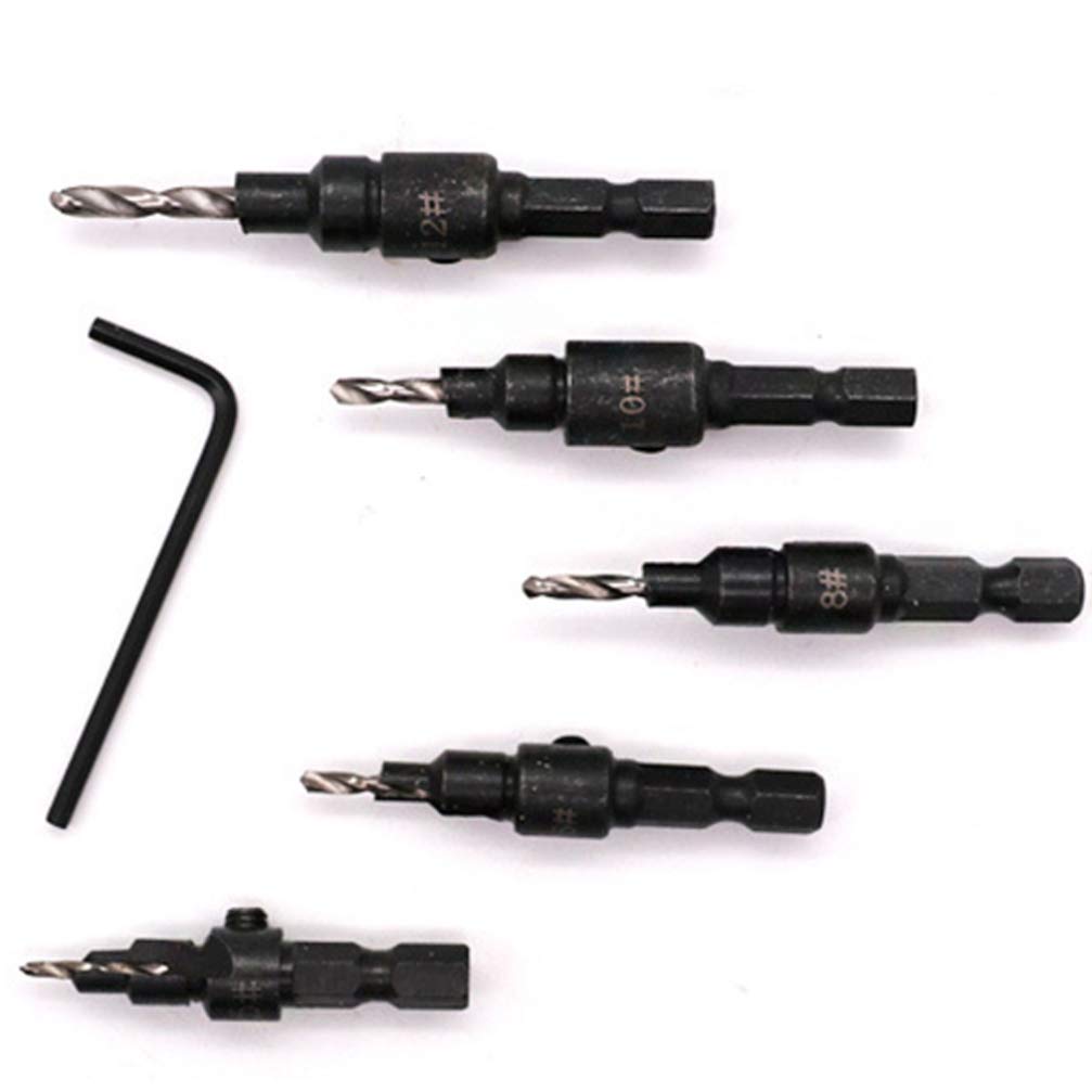 5-Piece Countersunk Head Drill Bit Set - Hex Shank Wood Hole Reamer & Countersink Drill Bits for Woodworking, DIY Projects, and Furniture Assembly