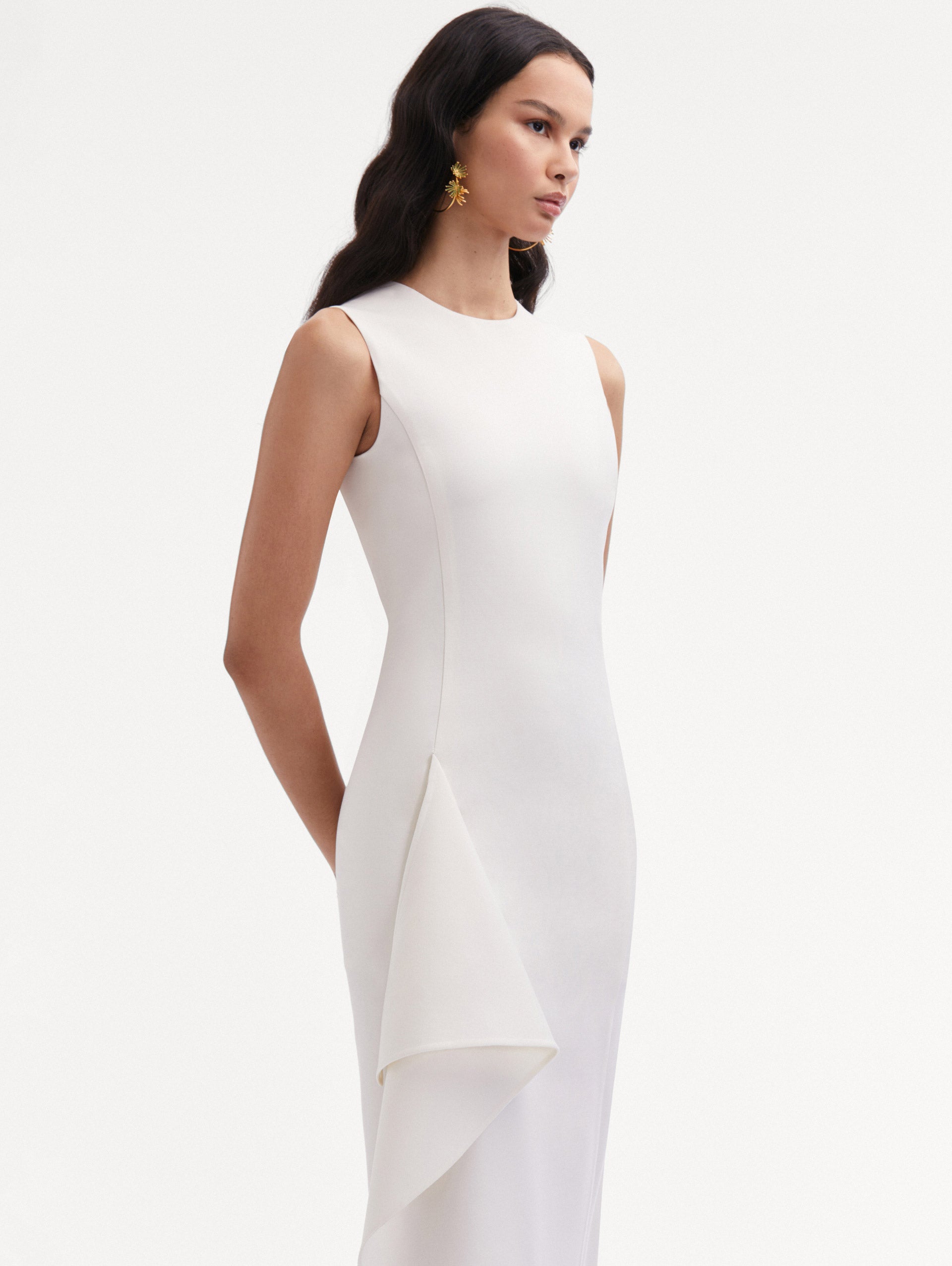 Elegant Draped Asymmetrical Wool Dress for Women - Winter Fashion Office Wear & Holiday Party Outfit