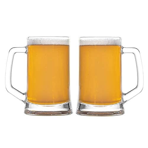 Amlong Crystal Lead-Free Beer Mugs 12 oz (Set of 2) - Perfect for Bottled Beer, Home Bars, Parties & Gifts