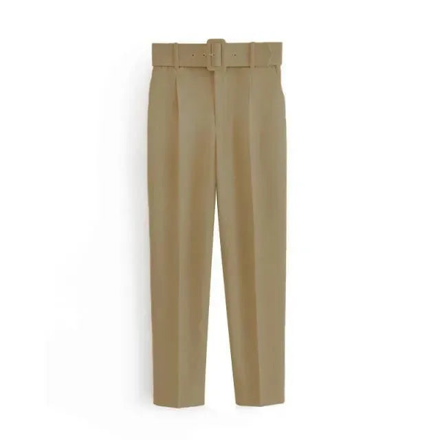 Stylish Belted High Waisted Pants for Women - Comfortable Tummy Control Slim Fit Trousers - Perfect for Office, Casual Wear & Night Out
