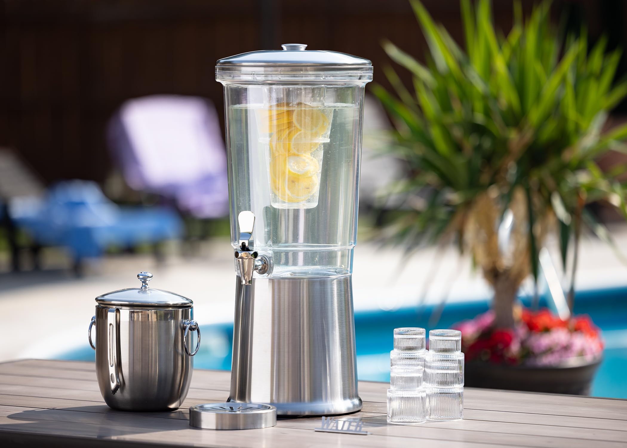 3 Gallon Double Wall Beverage Dispenser with Infuser Tube - Brushed Stainless Steel, Traditional Base - Perfect for Parties, Events & Outdoor Gatherings