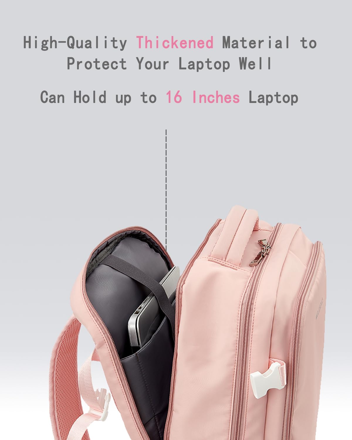 Women's Pink Travel Backpack - 15.6 Inch Laptop Carry-On Backpack with USB Charging Port, Lightweight Water-Resistant Daypack for Work, School & Airplane Travel