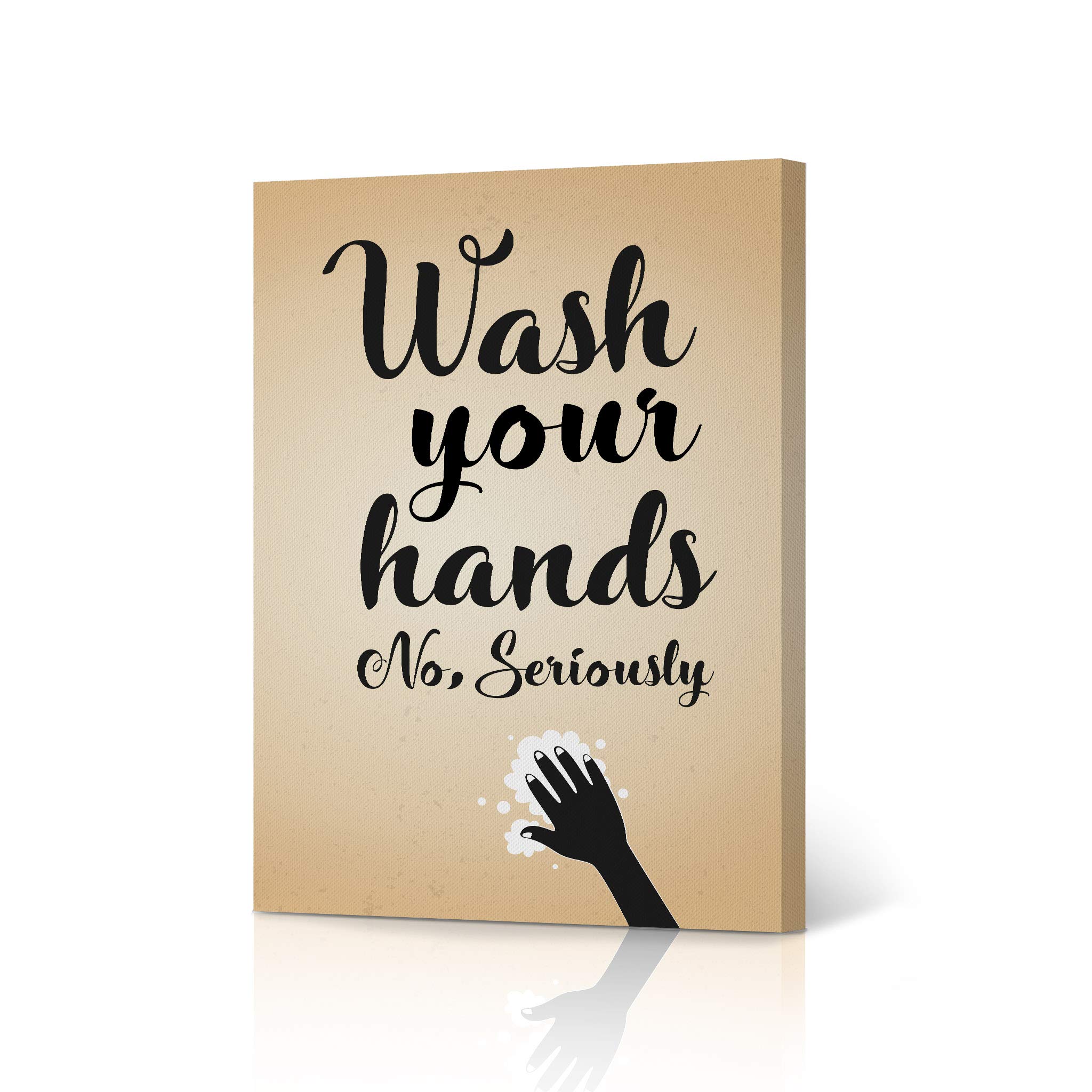 Vintage Funny Bathroom Wall Art - 'Wash Your Hands No Seriously' Canvas Print - Farmhouse Decor, Ready to Hang 17x11 Inches - Perfect for Bathroom, Toilet, or Housewarming Gift