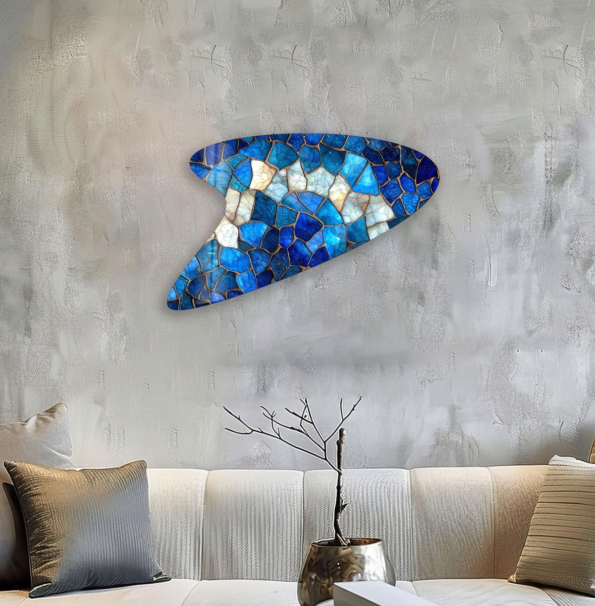 Blue Stained Glass Wall Art - Handcrafted Decorative Panel for Living Room, Bedroom & Office Decor - Perfect for Home & Business Interior Design