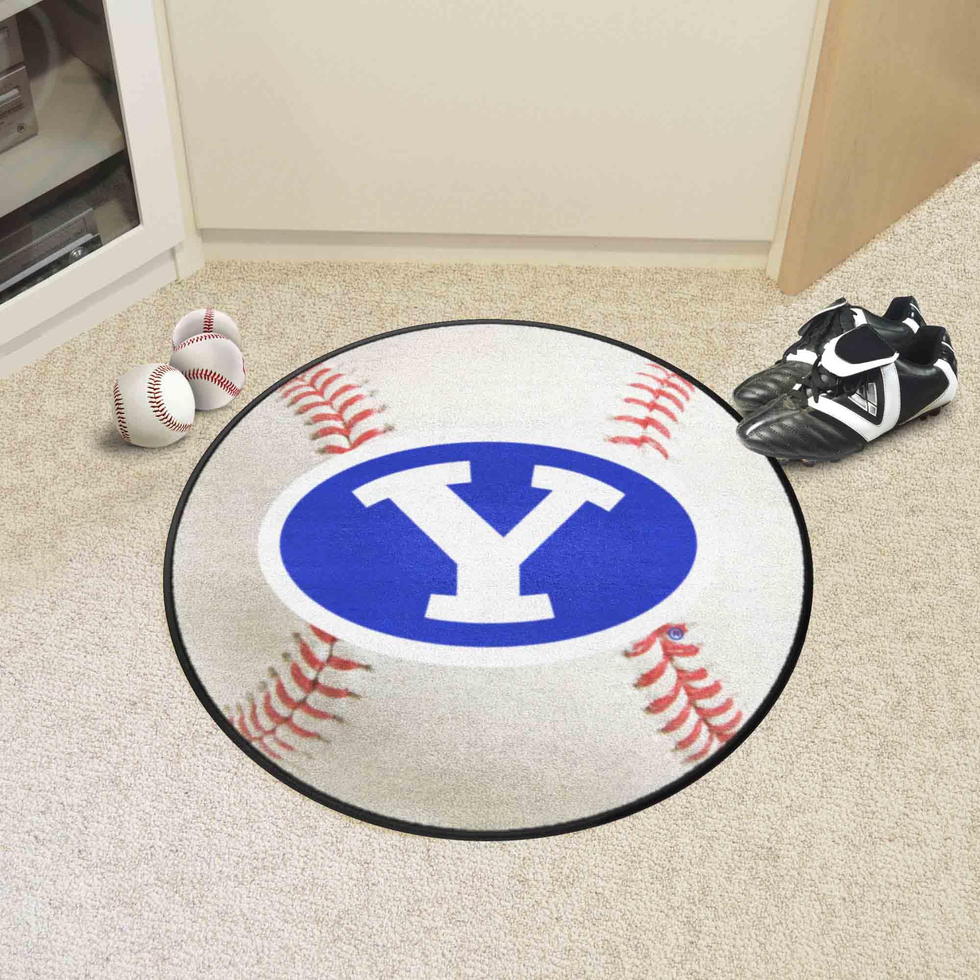 FANMATS 3268 BYU Cougars Baseball Shaped Accent Rug - 27 Inch Diameter NCAA Team Decor for Game Room, Dorm & Sports Fan Cave